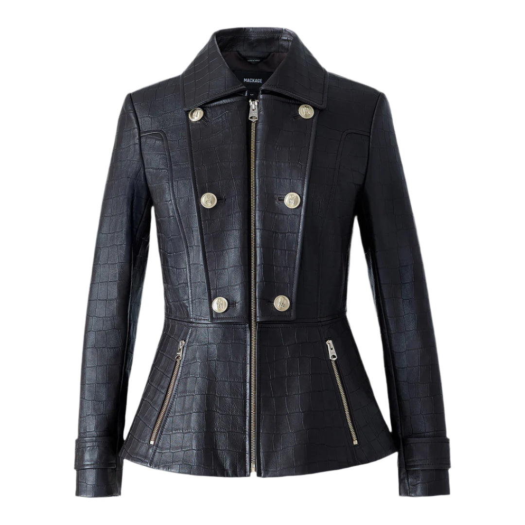 BARBARA-NV Croc Embossed Leather Jacket for Women | Mackage® CA