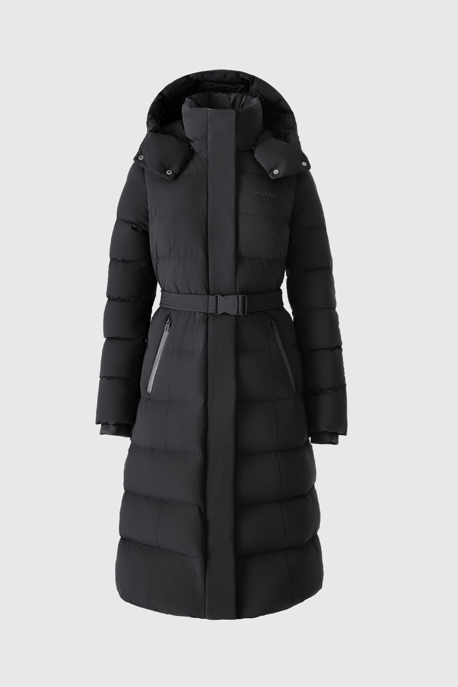 CORALIA-CITY Belted Recycled Down Coat with Storm Visor for