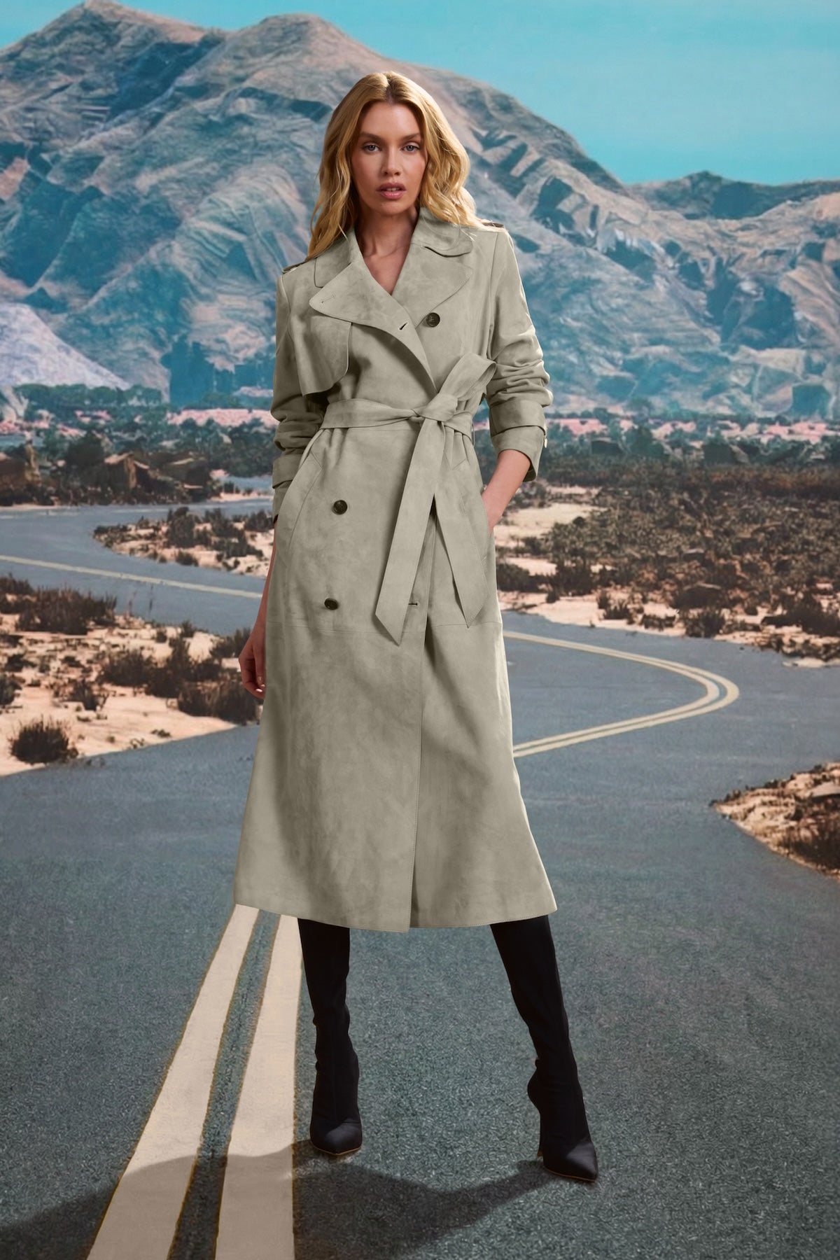 GAEL-SU Maxi Suede Trench Coat for Women | Mackage® CA