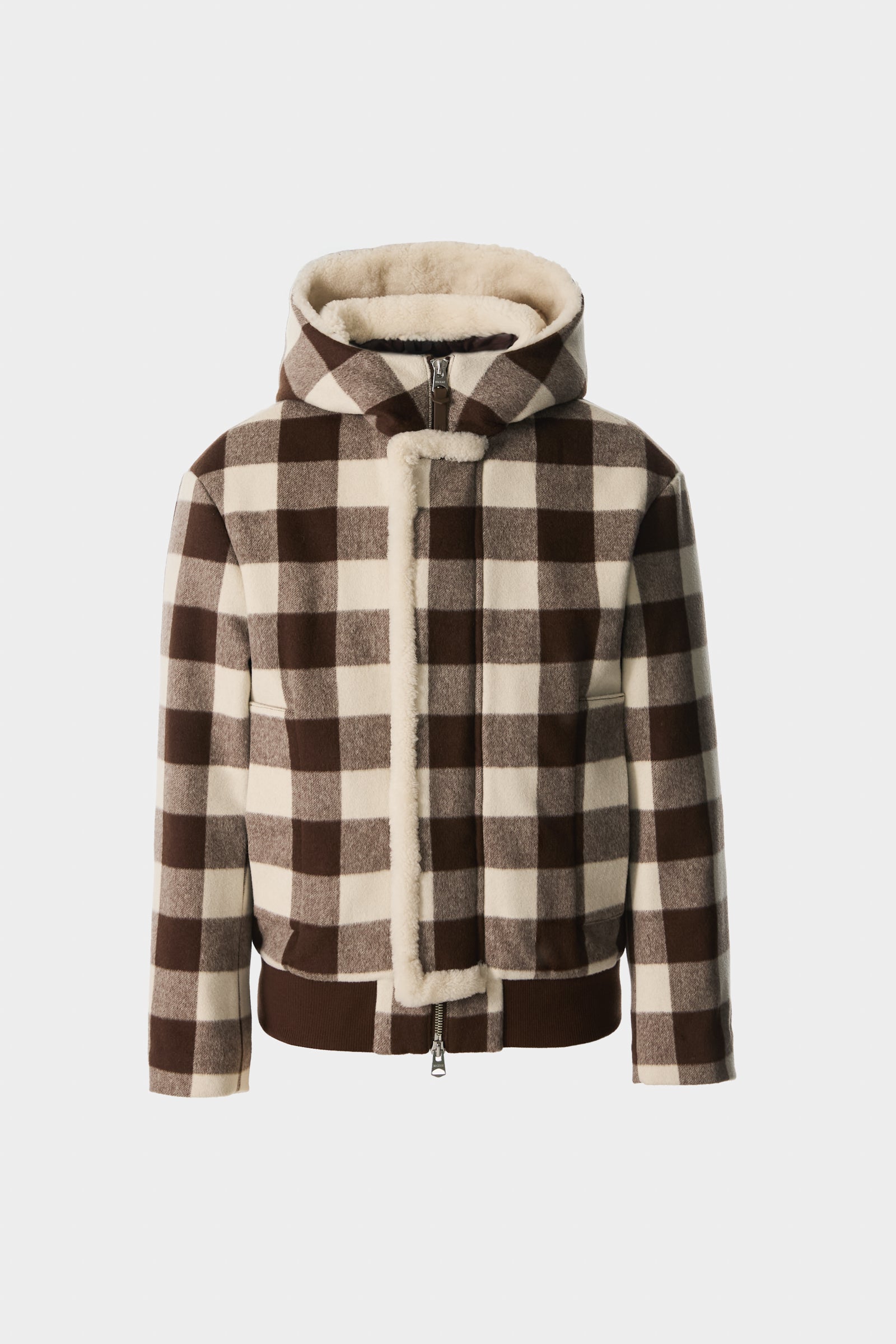 JAY-PL Plaid Wool Jacket With Shearling-Lined Hood for Men