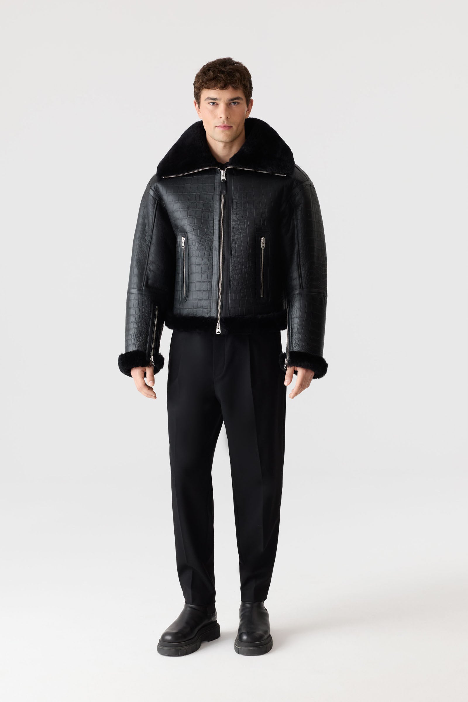 MEMPHIS Croc Embossed Oversized Shearling Jacket for Men | Mackage® CA