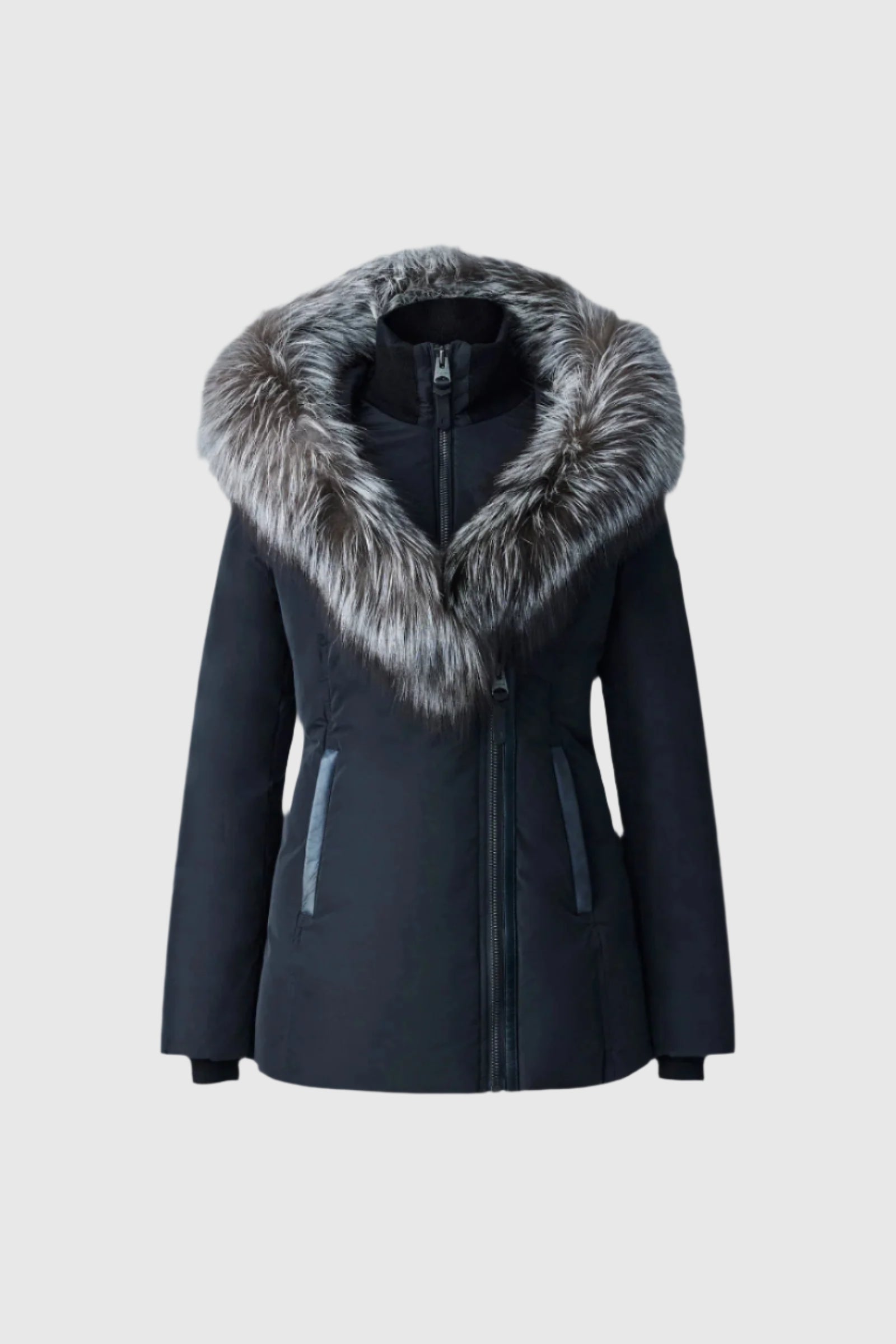 Adali-X, Down coat with silver fox fur Signature Mackage Collar