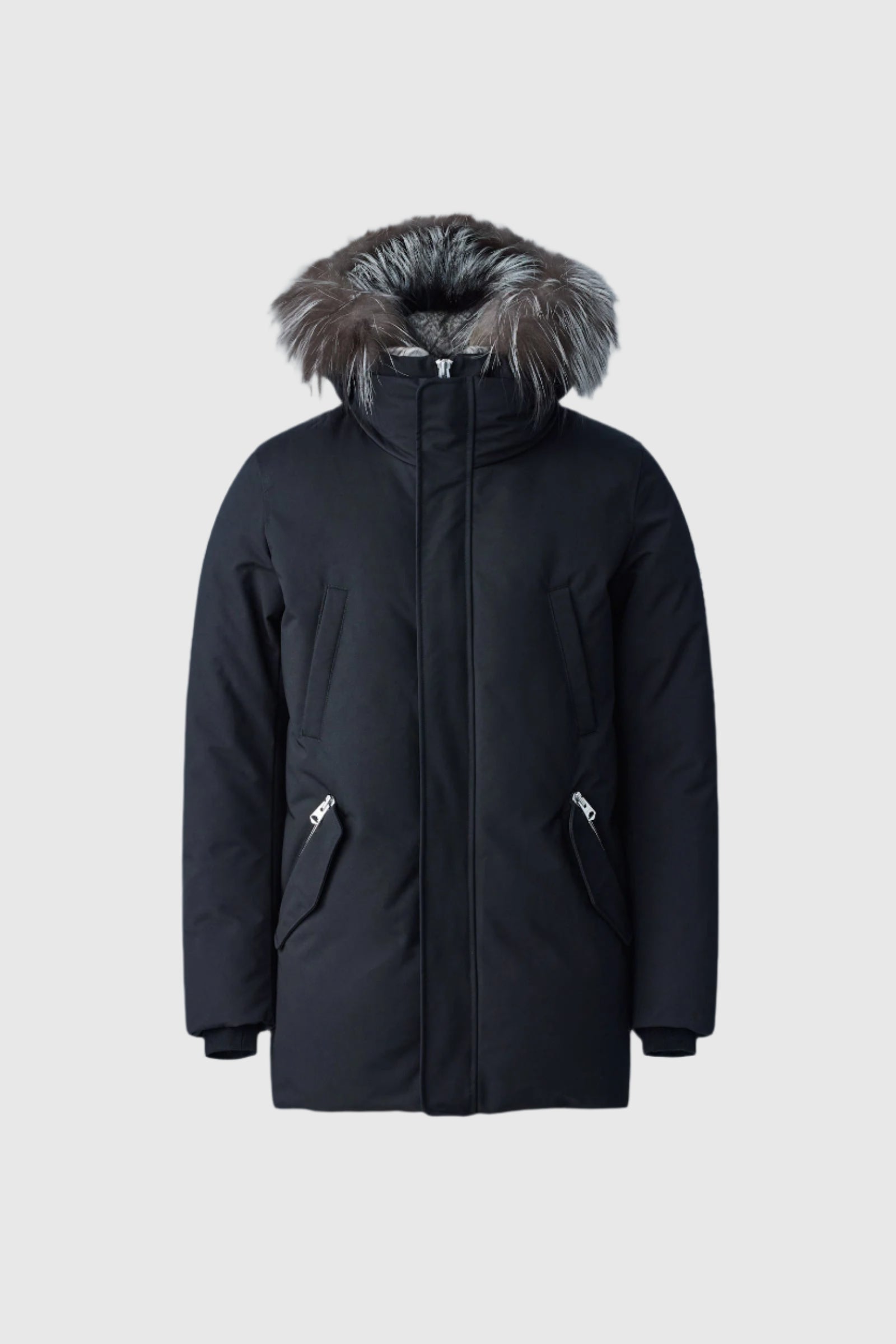 Edward-X, 2-in-1 down parka with hooded bib and silver fox fur for