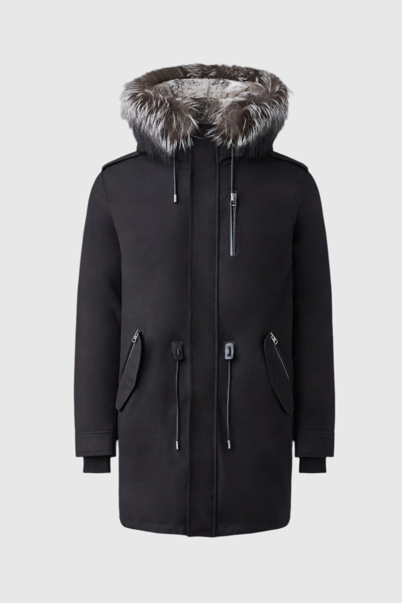Moritz, Rabbit fur-lined twill parka with removable silver fox fur