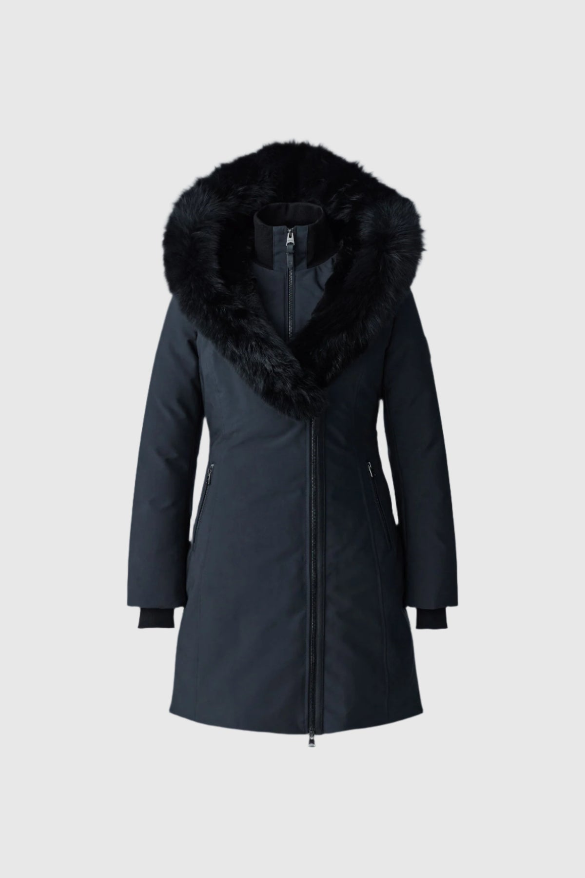 TRISH-BX Powder Touch Down coat with blue fur for Women | Mackage® CA