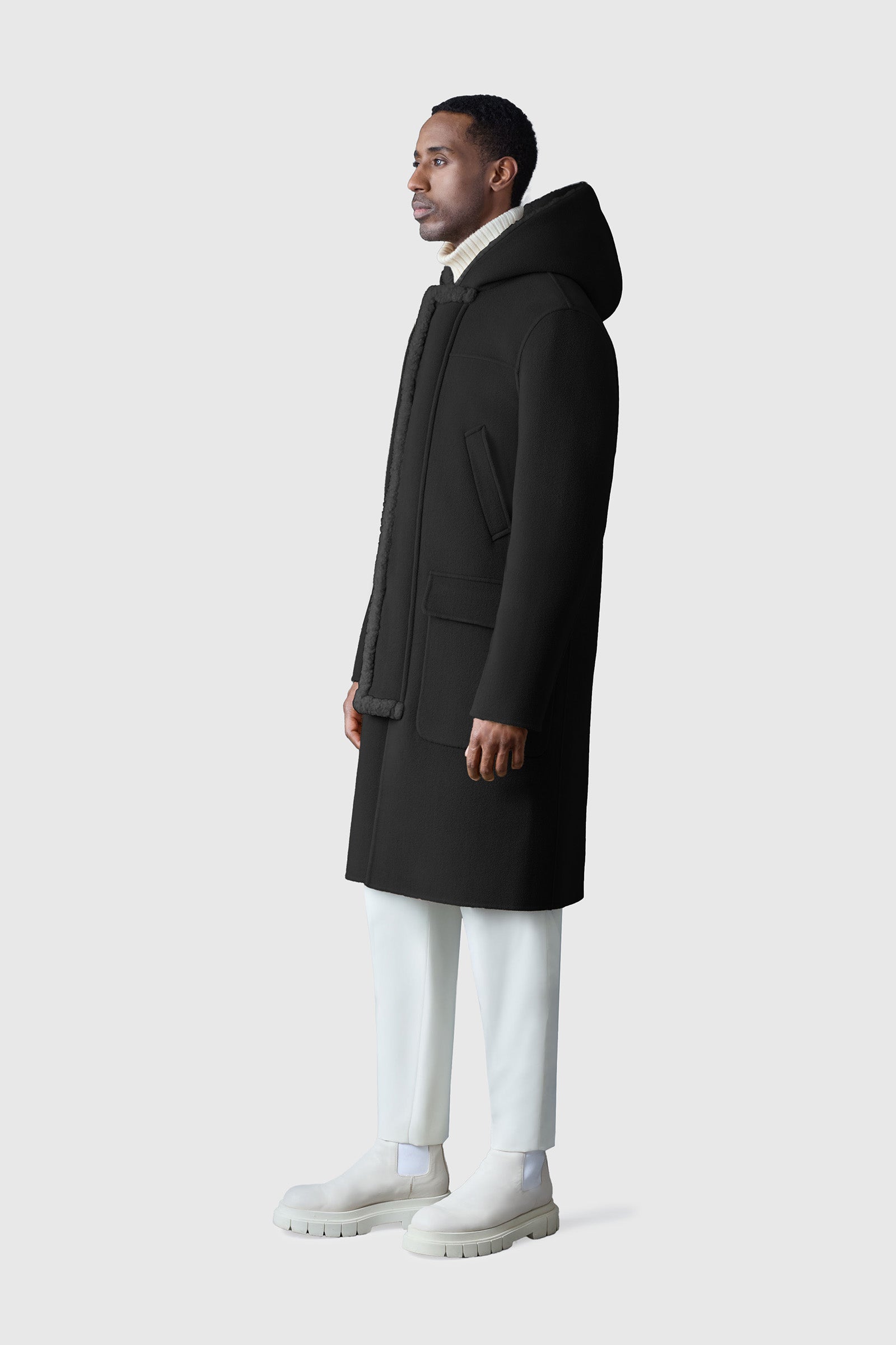 ABRAHAM heavy double face wool long hooded coat | Mackage® CA