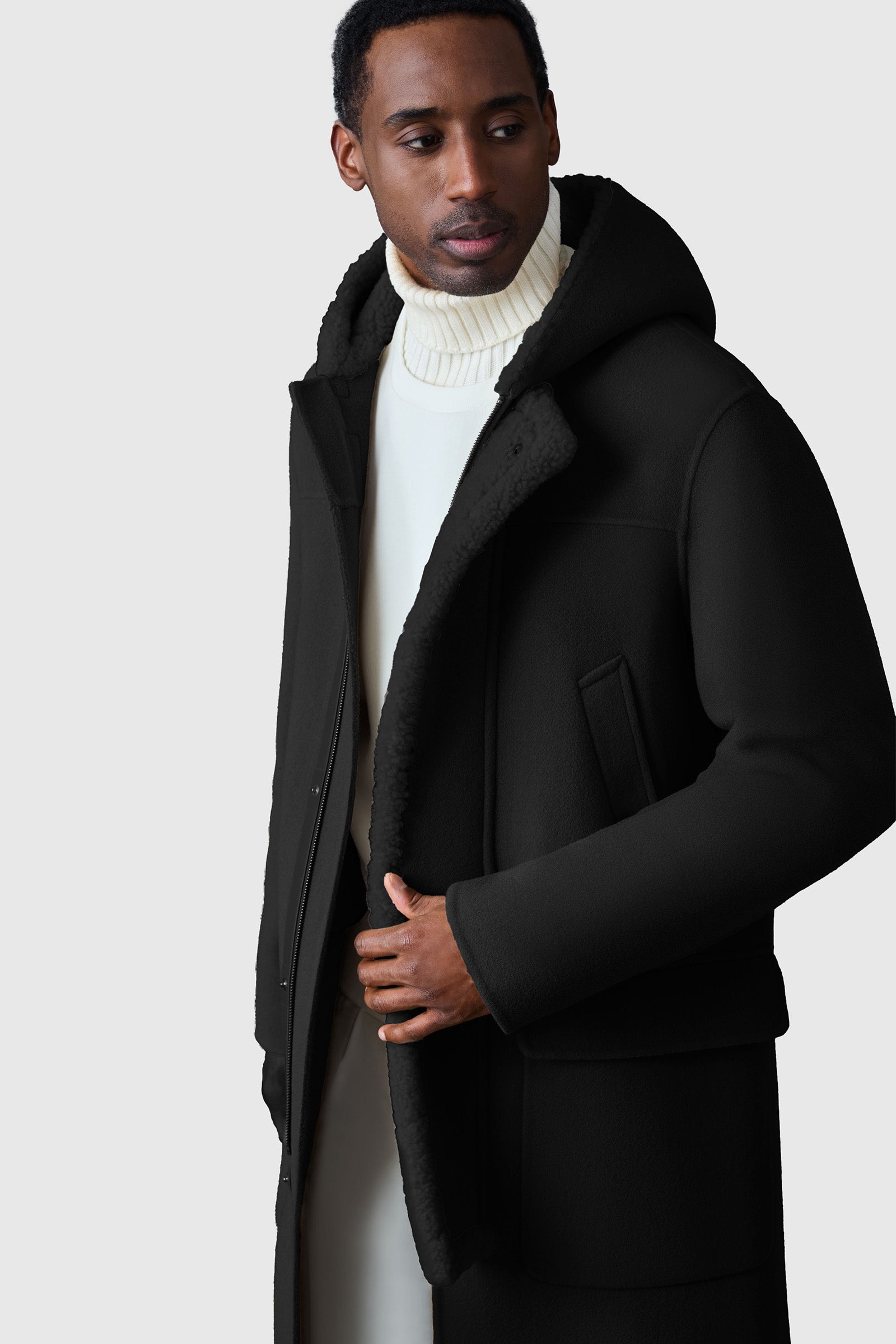 Abraham, heavy double face wool long hooded coat | Mackage® Canada