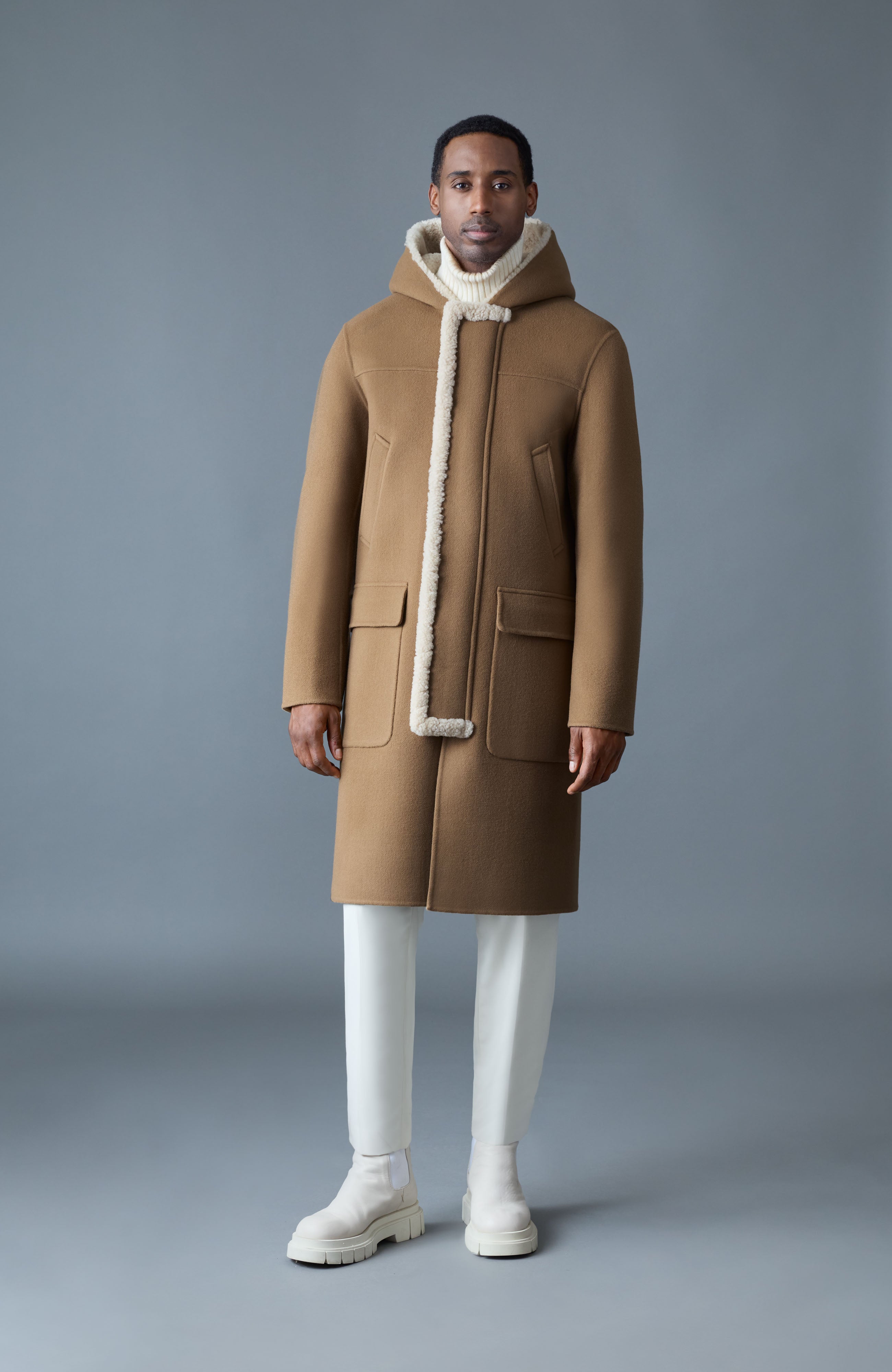 ABRAHAM heavy double face wool long hooded coat | Mackage® CA