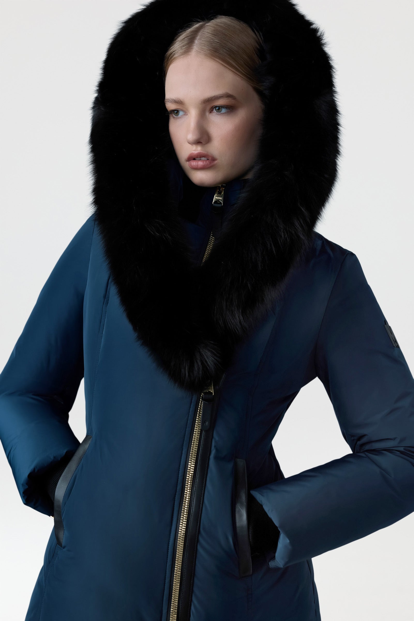 ADALI-BX Down coat with blue fur for Women | Mackage® CA