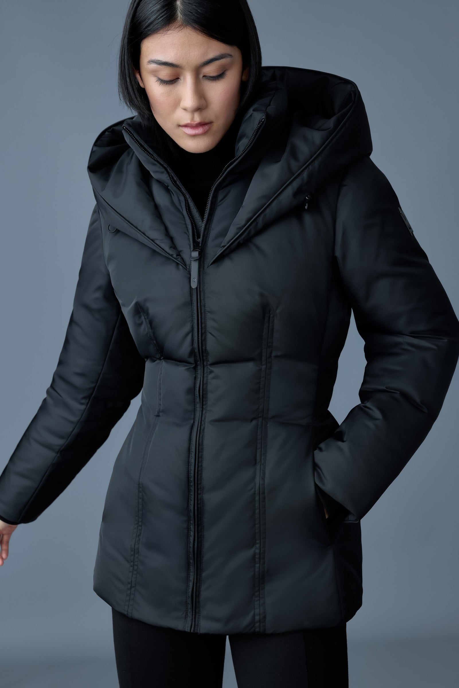 Alana, tech satin medium down jacket | Mackage® Canada