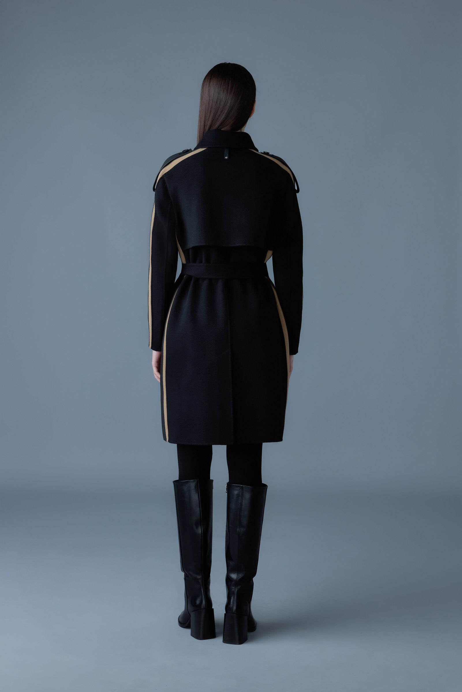 Aliza, double-face wool stripe trench coat | Mackage® Canada