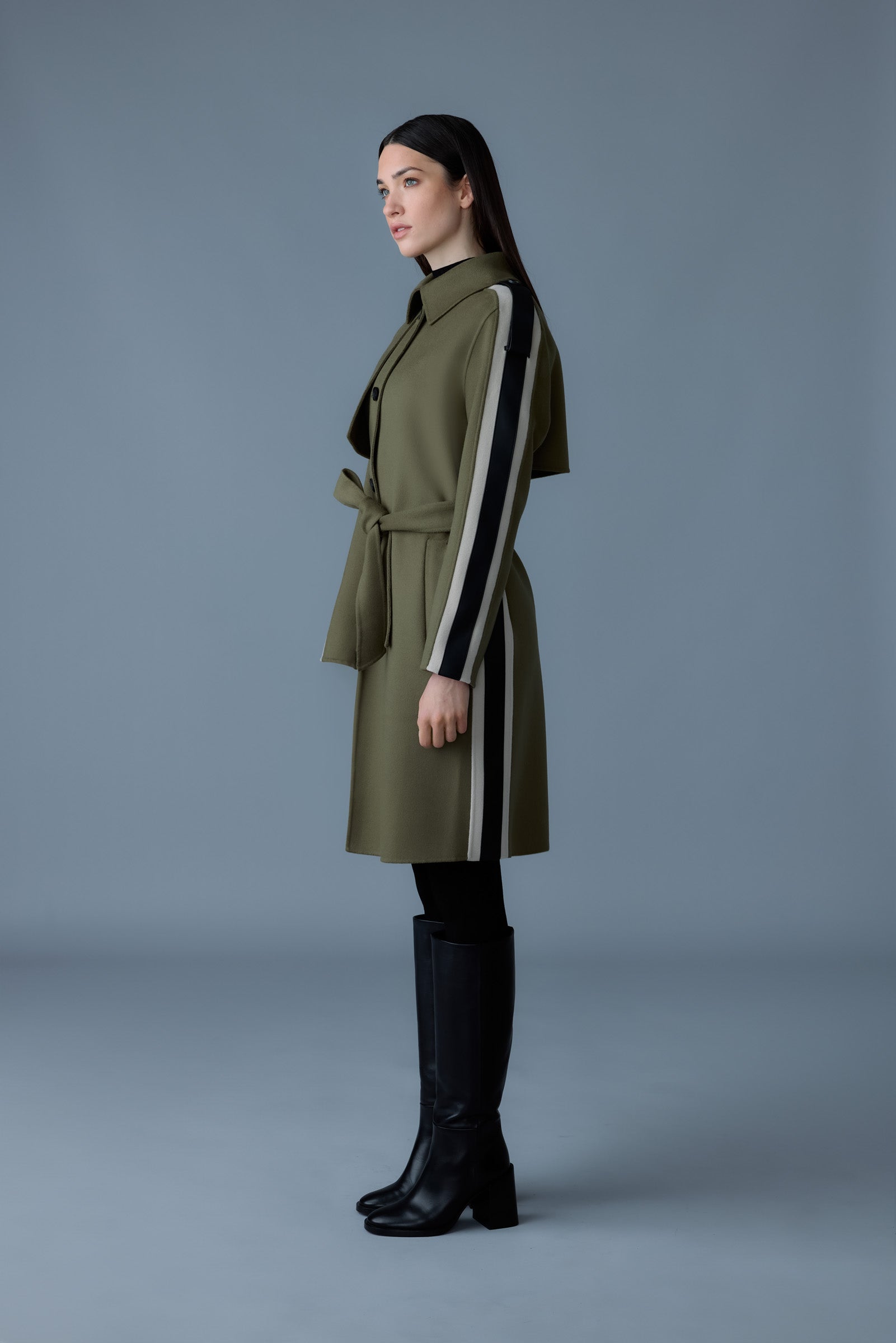 Aliza, double-face wool stripe trench coat | Mackage® Canada