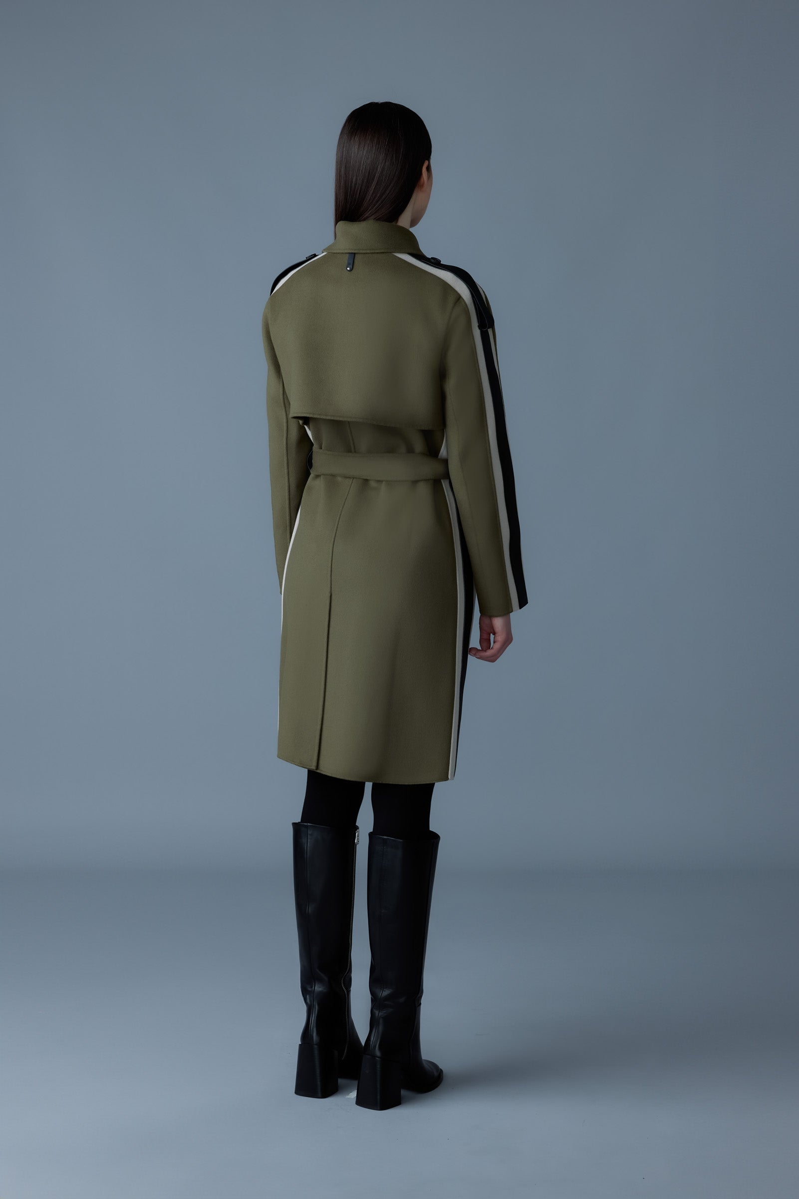 Aliza, double-face wool stripe trench coat | Mackage® Canada