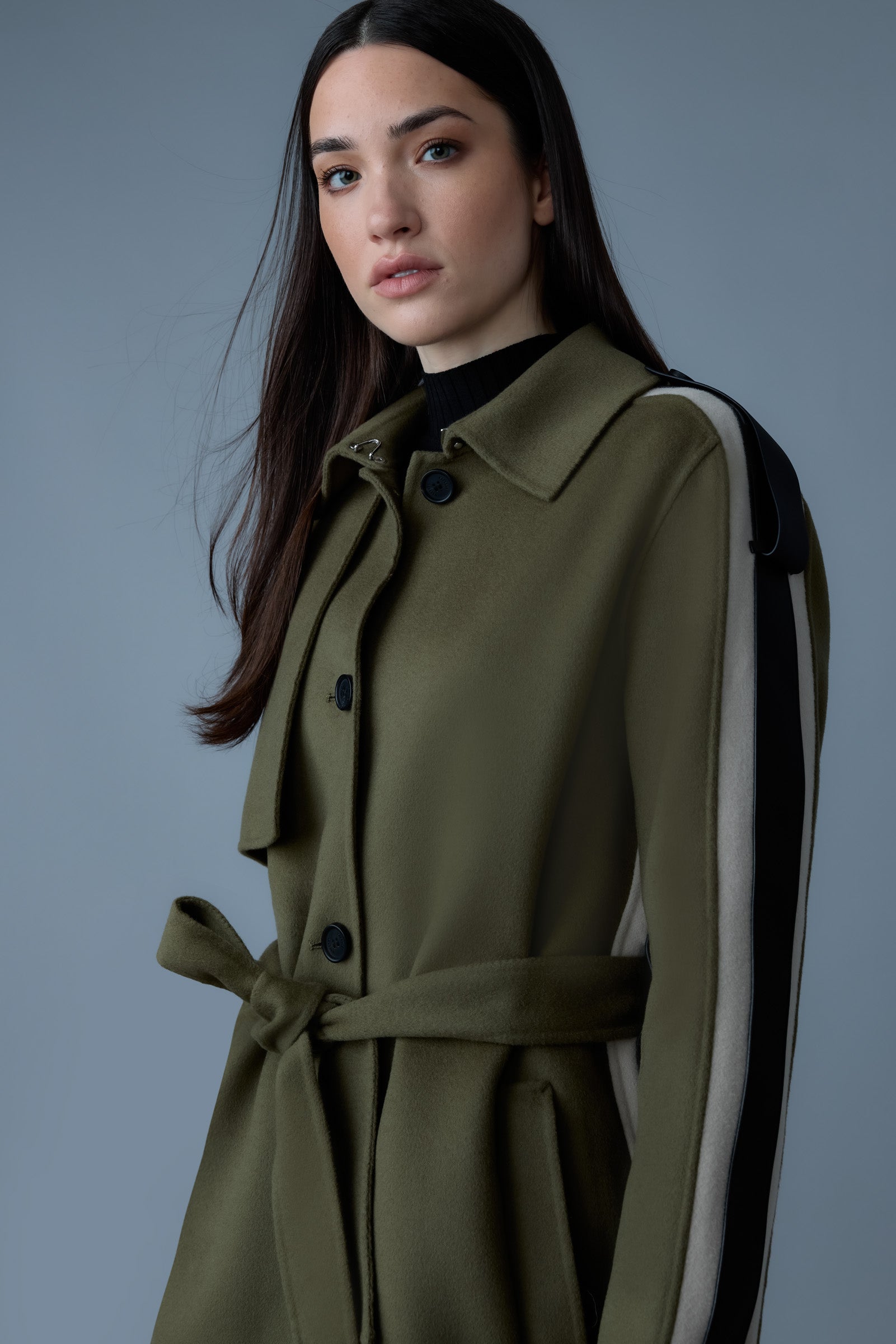 Aliza, double-face wool stripe trench coat | Mackage® Canada