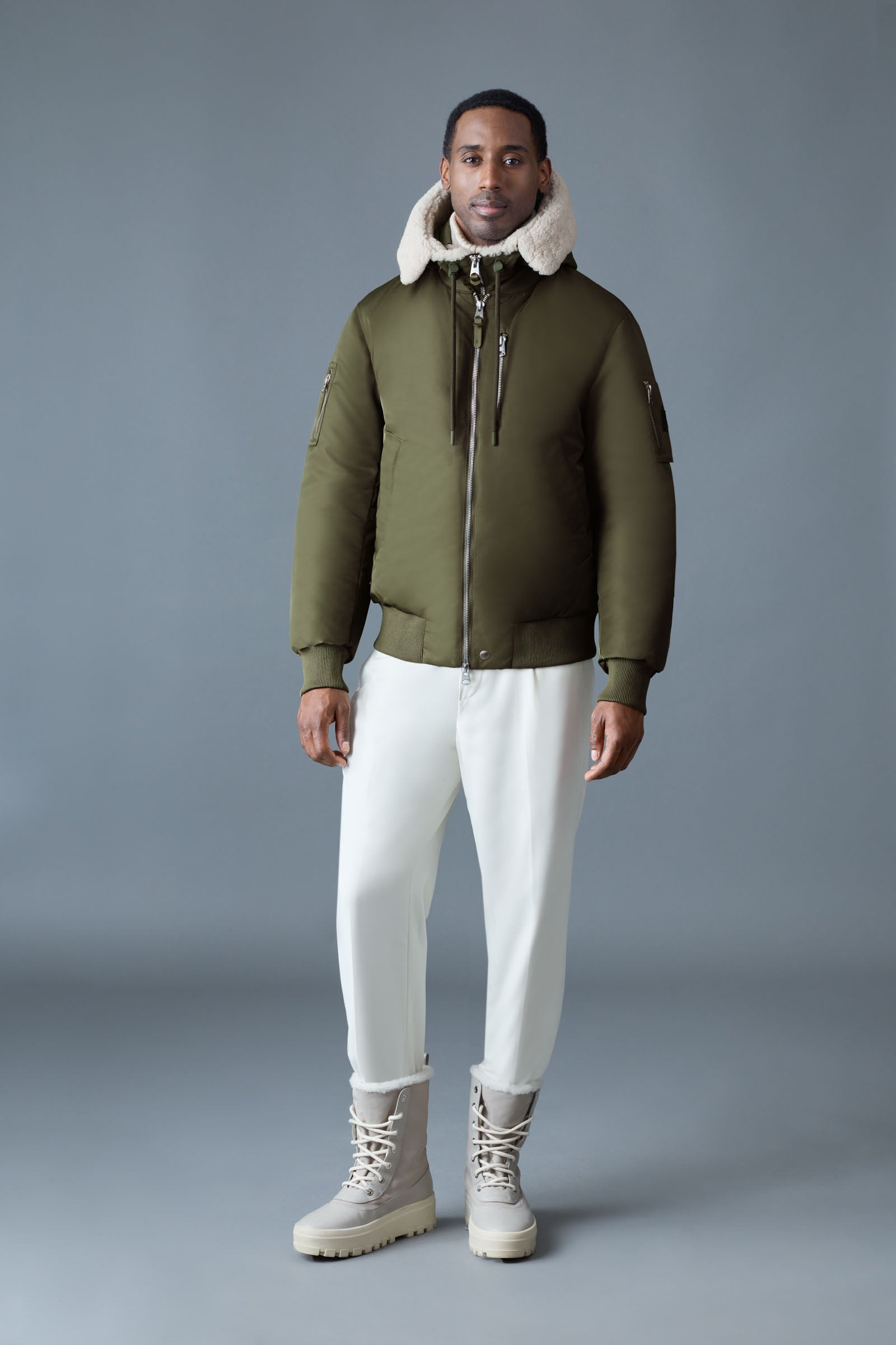 AUGUST Bomber jacket with shearling-trimmed hood for Men | Mackage® CA