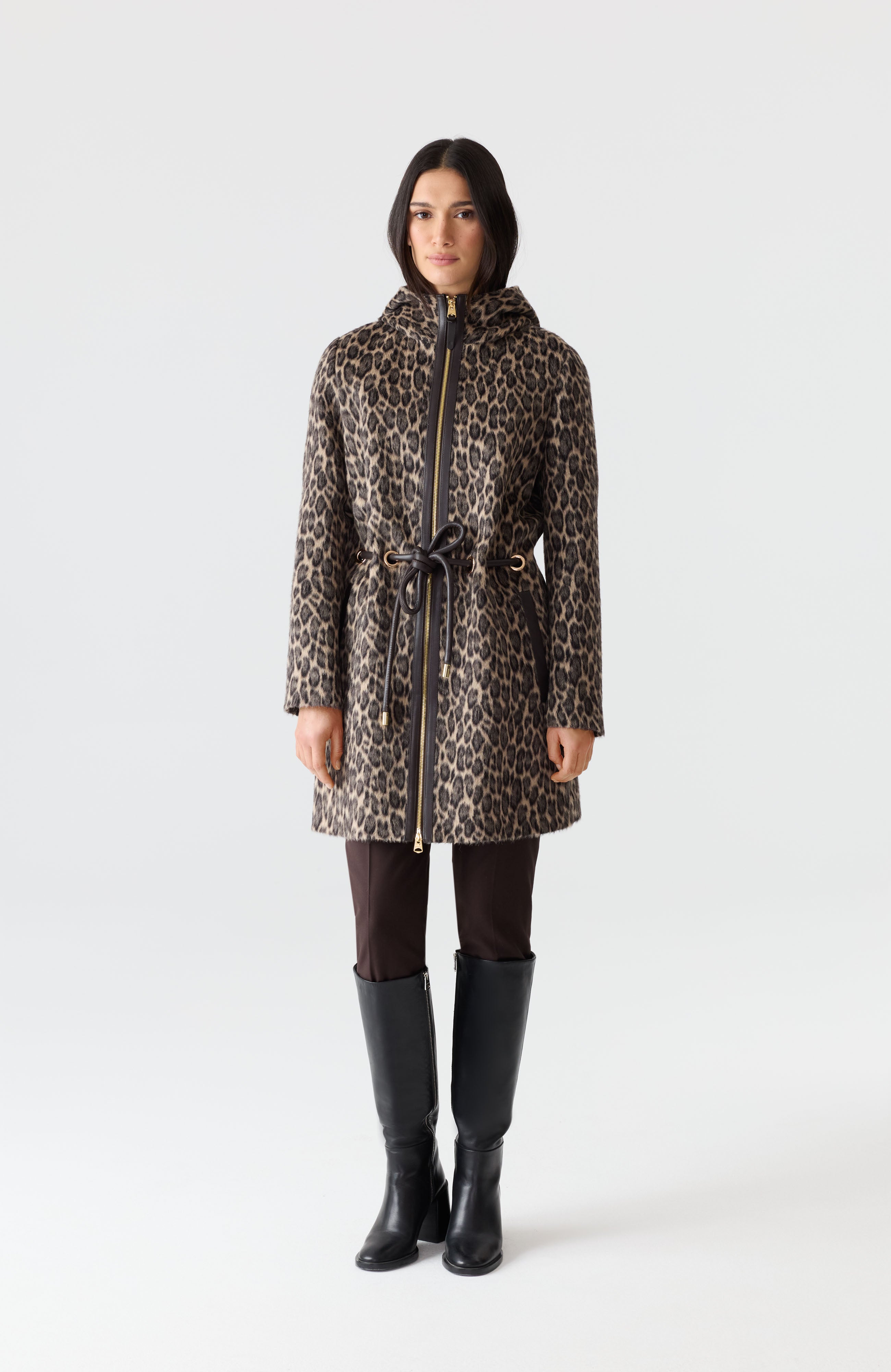 BLITHE-A Leopard Jacquard Wool Coat for Women | Mackage Canada