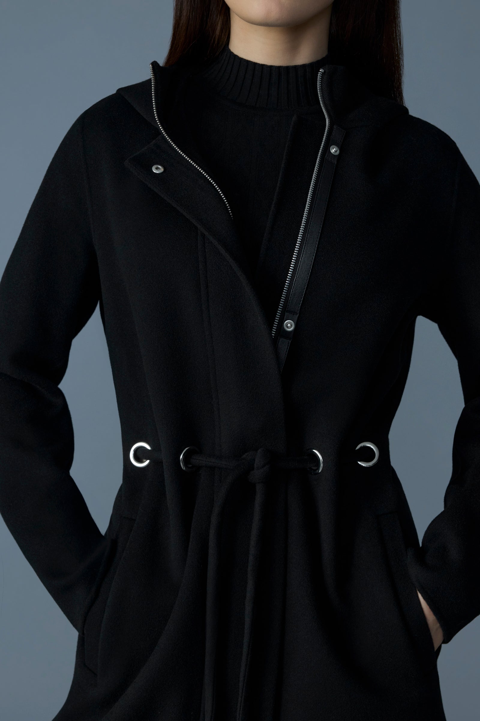 ジャケット・アウター DUNST UNISEX BELTED WOOL MAC COAT BLACK DUNST Unisex Belted Wool Mac Coat Dunst