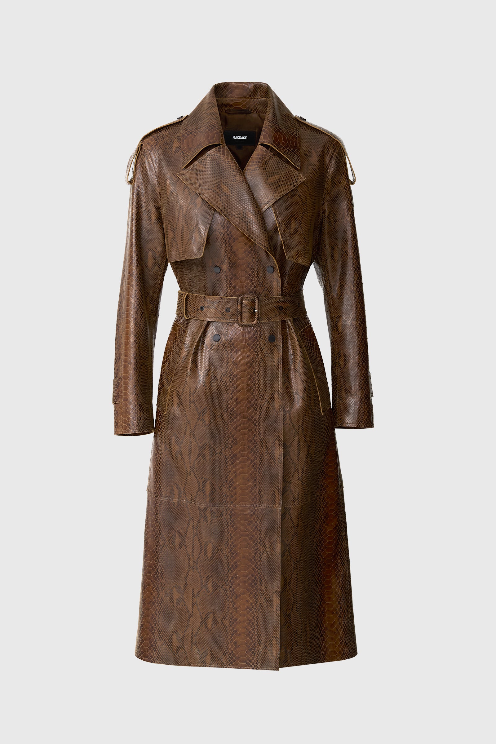 CARMELA-SNK Snake Pattern Leather Trench for Women | Mackage Canada