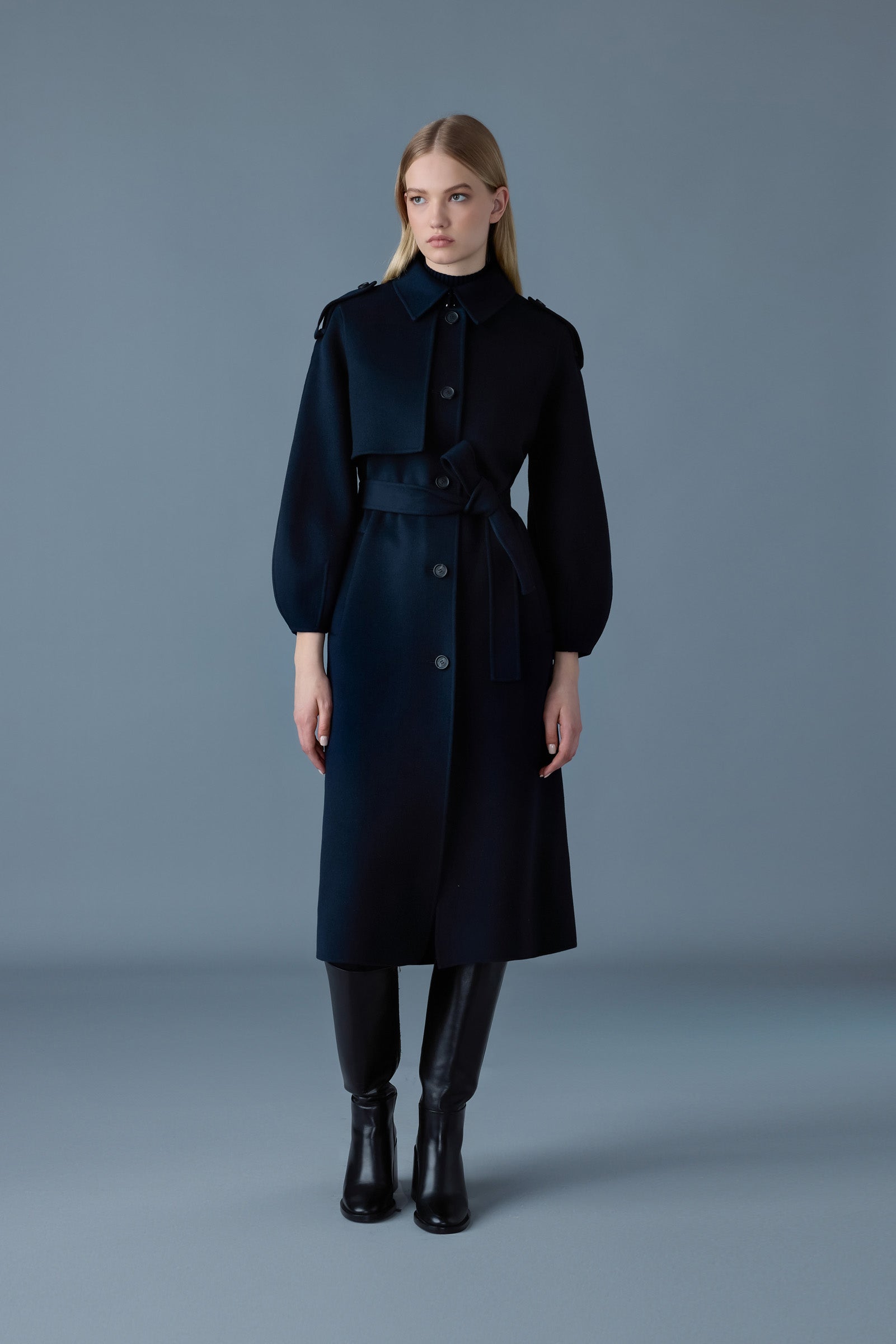 CEYLA Double-Face wool coat with sash belt | Mackage® CA