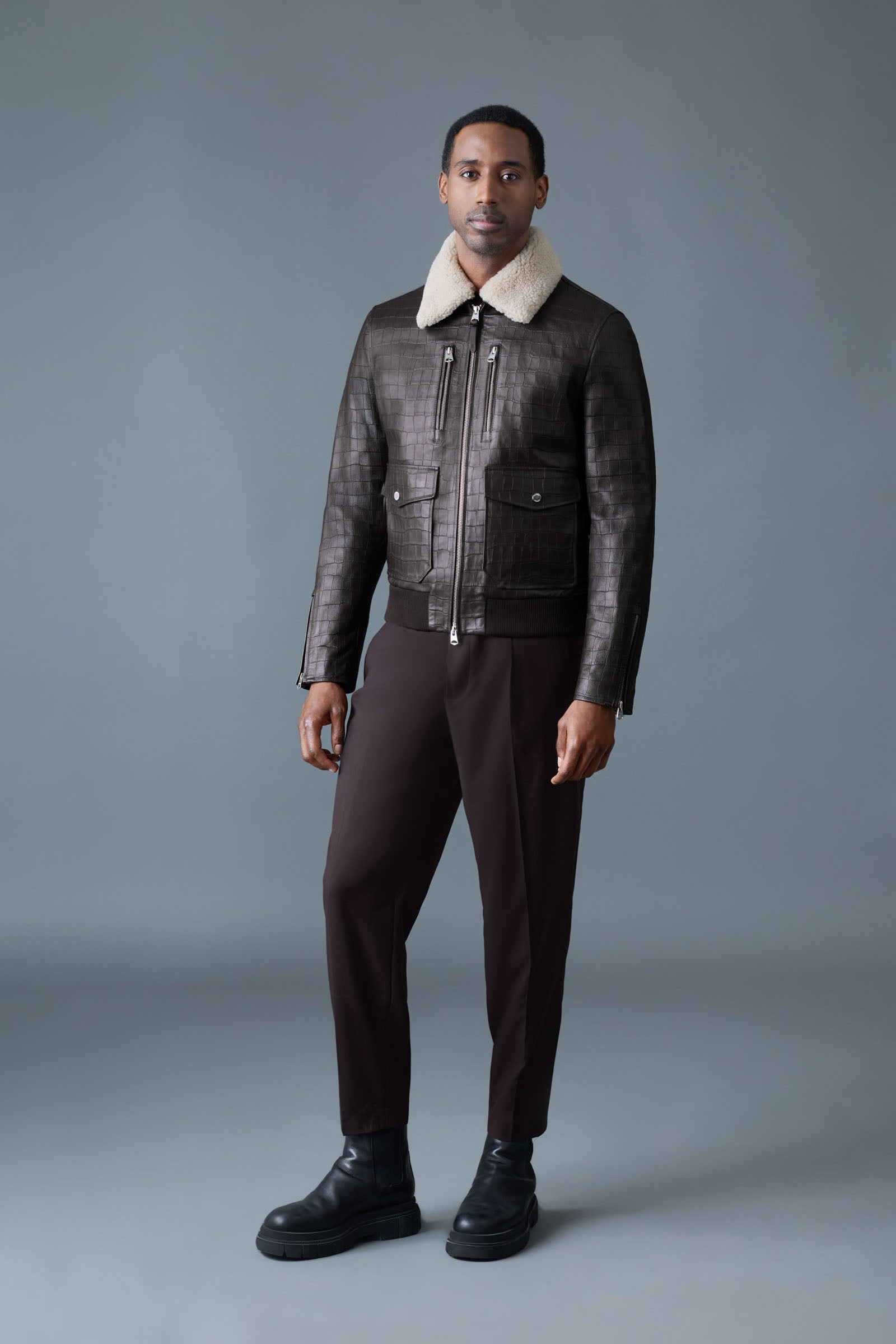 CHANCE-NV Croc-Embossed Leather Jacket for Men | Mackage® CA