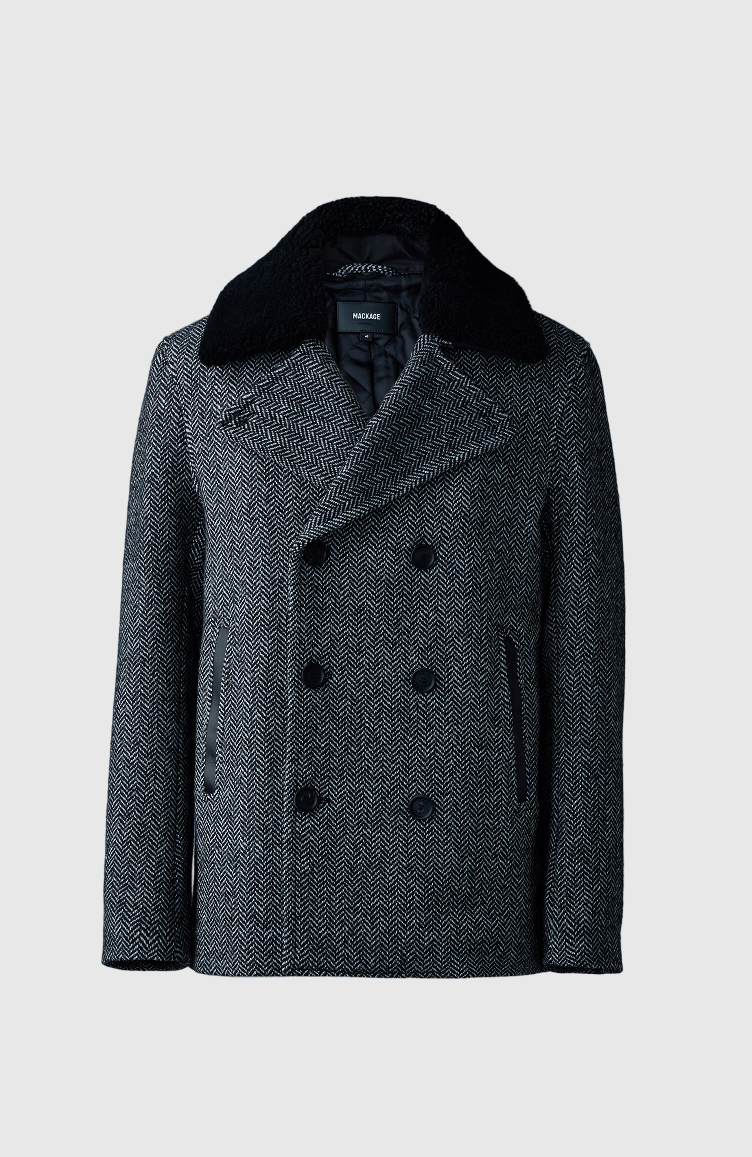 Cole-HB, wool herringbone jacket with shearling collar | Mackage