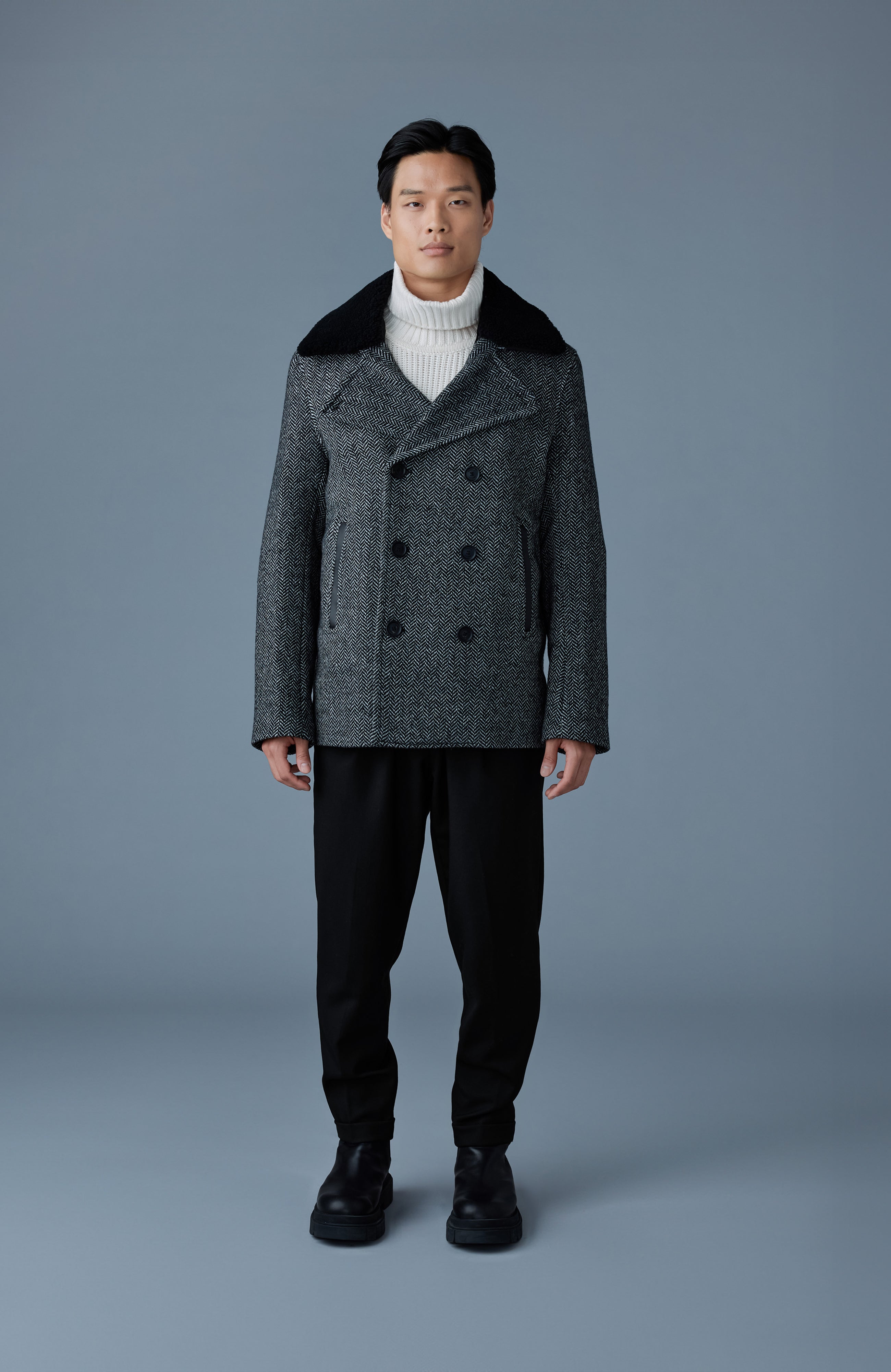 Cole-HB, wool herringbone jacket with shearling collar | Mackage