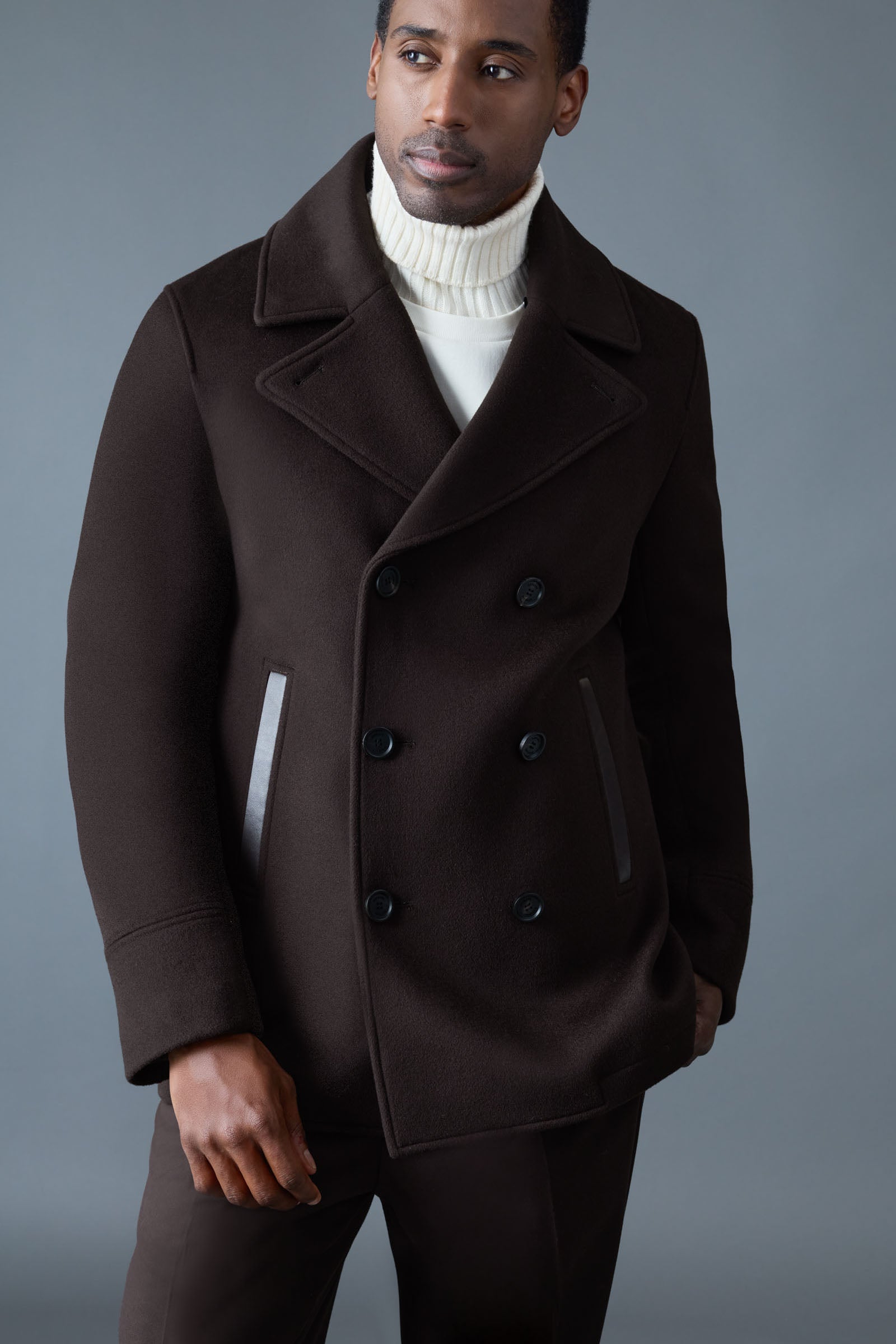 ジャケット・アウター DOUBLE FACE CHECK DOUBLE BREASTED COAT Cole, wool double-breasted jacket with shearling collar | Mackage