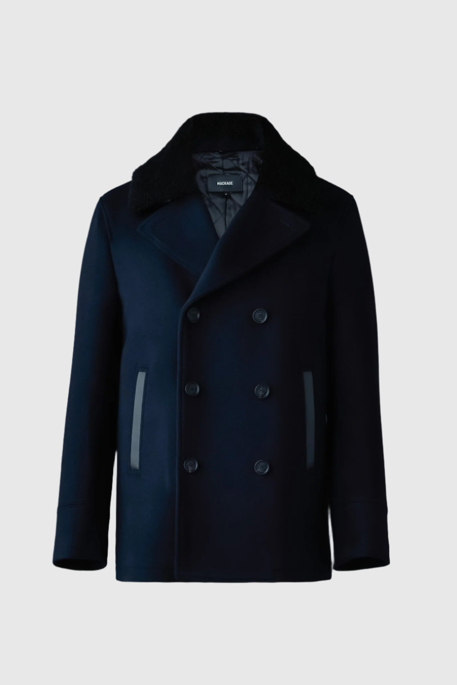 Cole, wool double-breasted jacket with shearling collar | Mackage