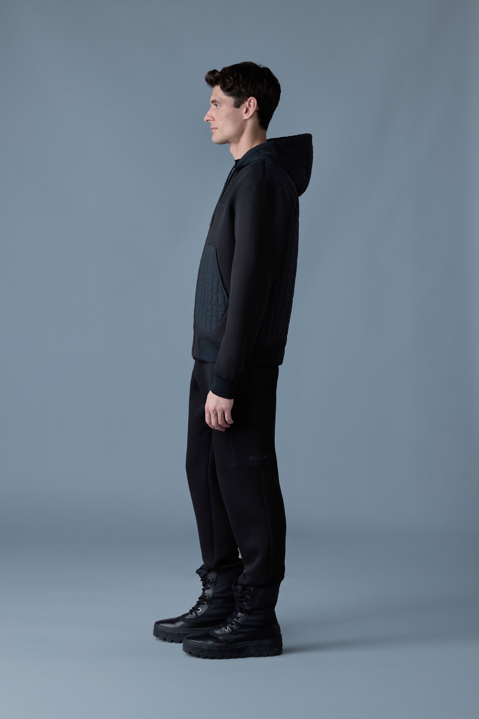 Cruz, zip-up hybrid vertical quilt hoodie | Mackage® Canada