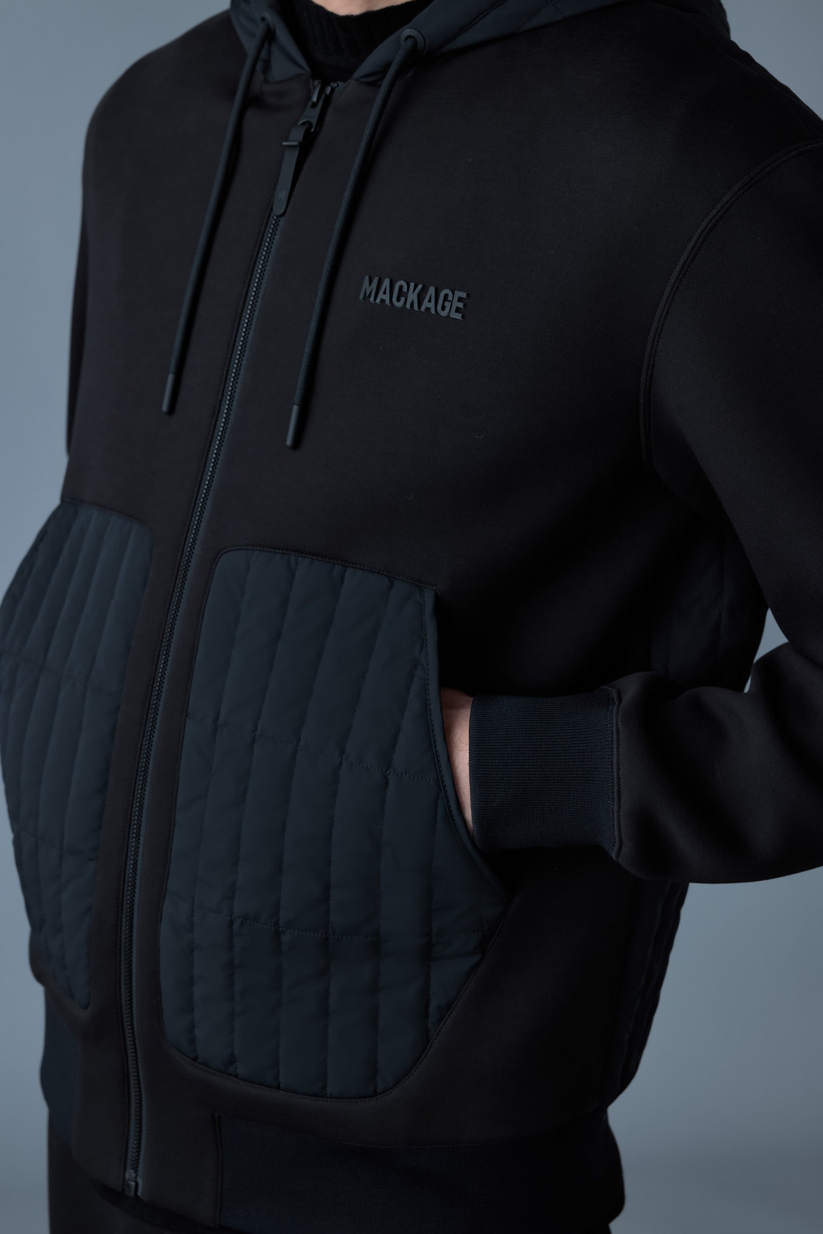 Cruz, zip-up hybrid vertical quilt hoodie | Mackage® Canada