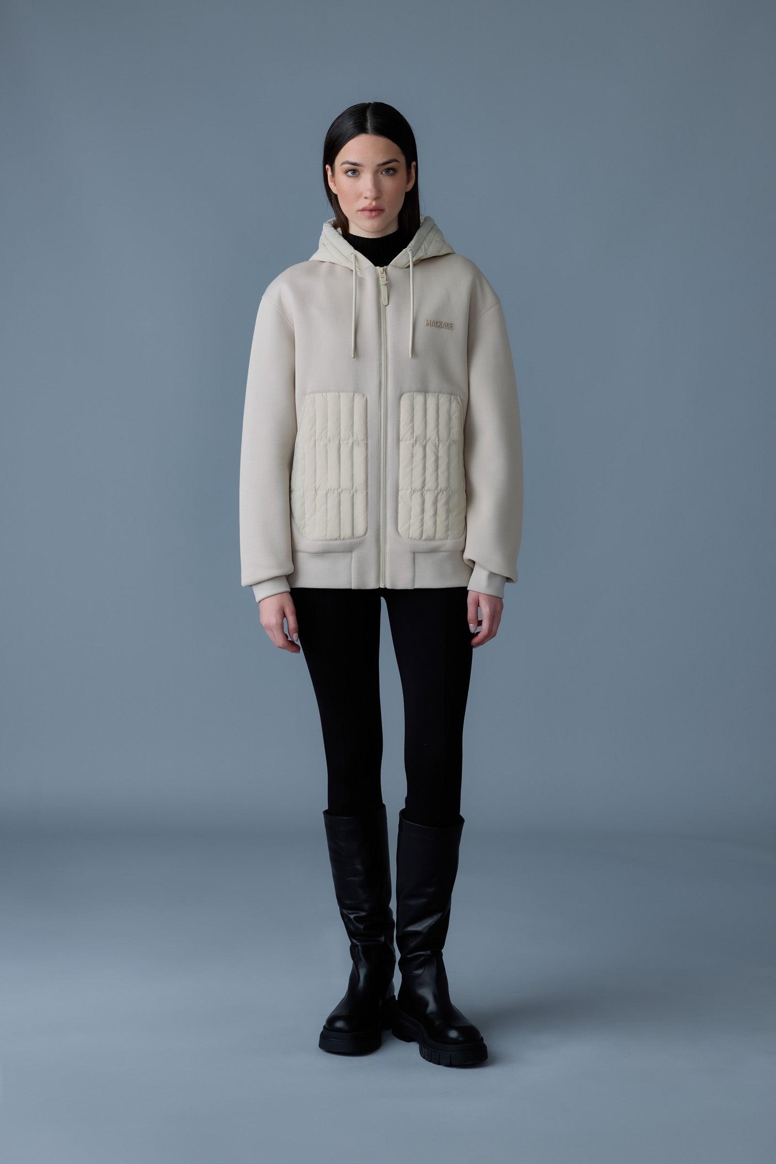 Cruz, zip-up hybrid vertical quilt hoodie | Mackage® Canada