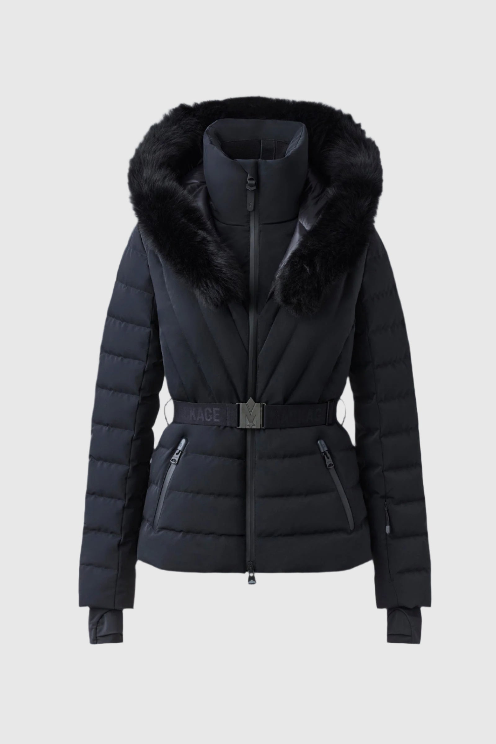 ELITA-ZR Down ski jacket - removable blue fur trim for Women