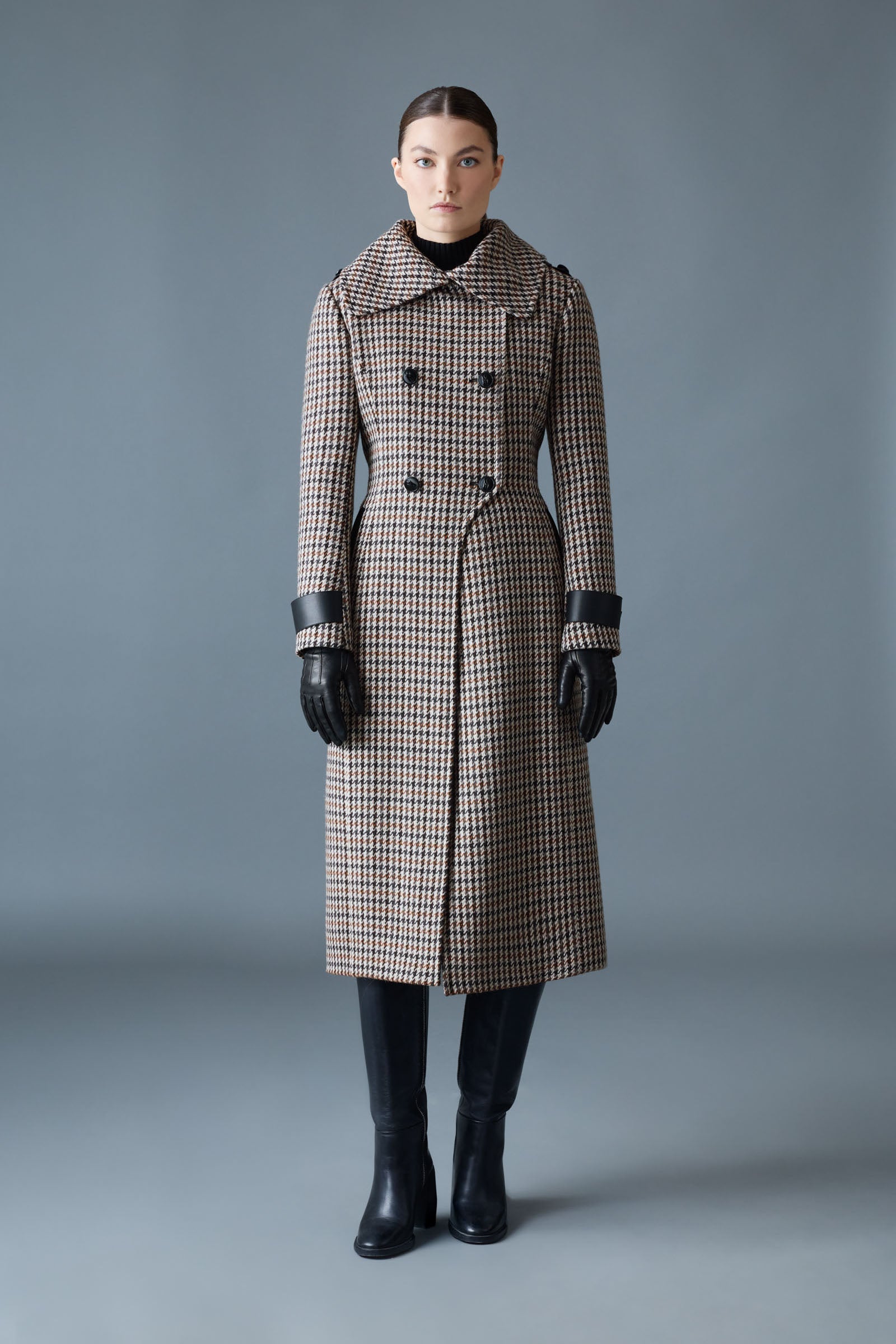 ELODIE-HT Houndstooth Wool Maxi Coat for Women | Mackage Canada