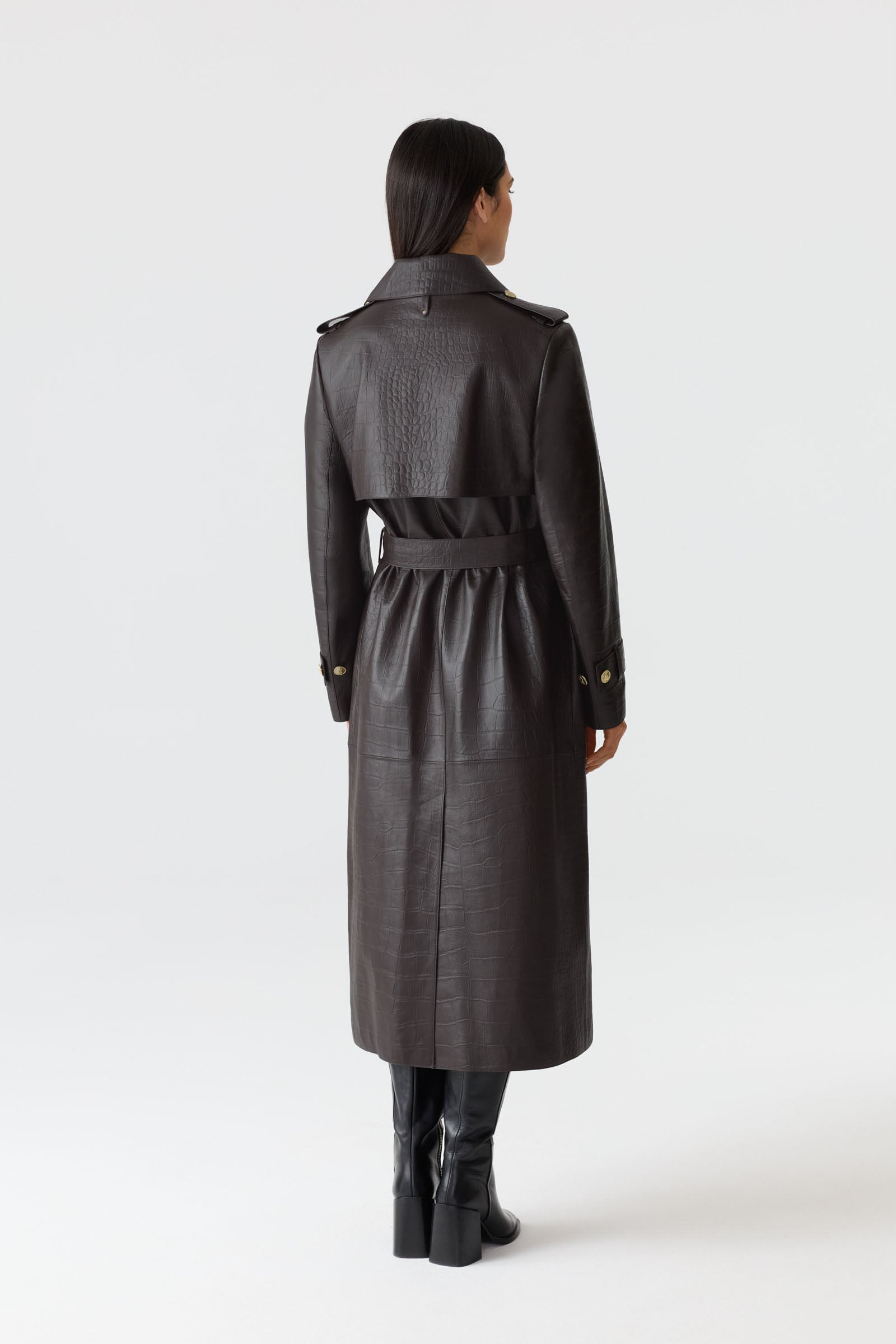 GAEL-NV Croc-Embossed Maxi Leather Trench Coat for Women | Mackage® CA