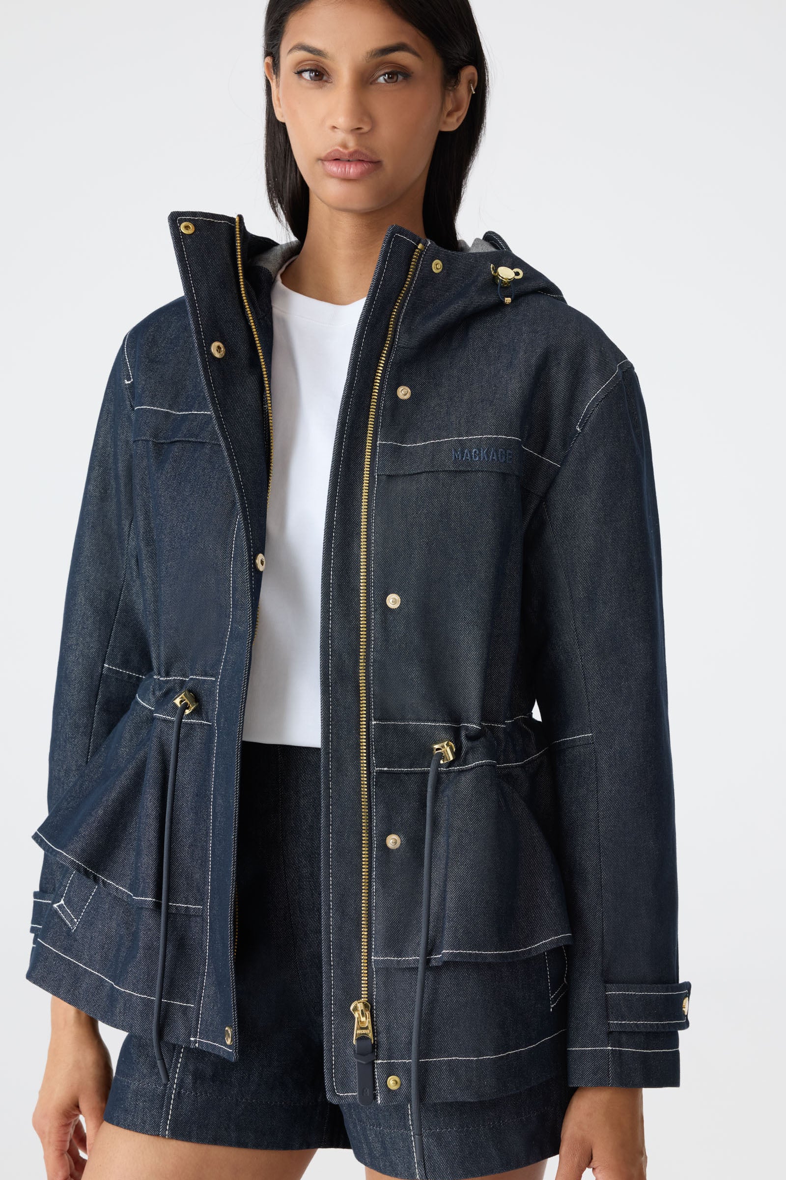 KAORI-DNM Hybrid Jacket with Peplum Detail for Women | Mackage® CA