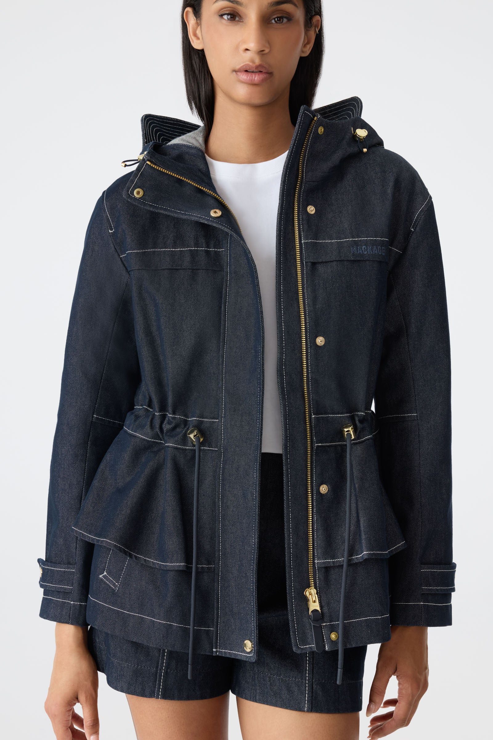 KAORI-DNM Hybrid Jacket with Peplum Detail for Women | Mackage® CA