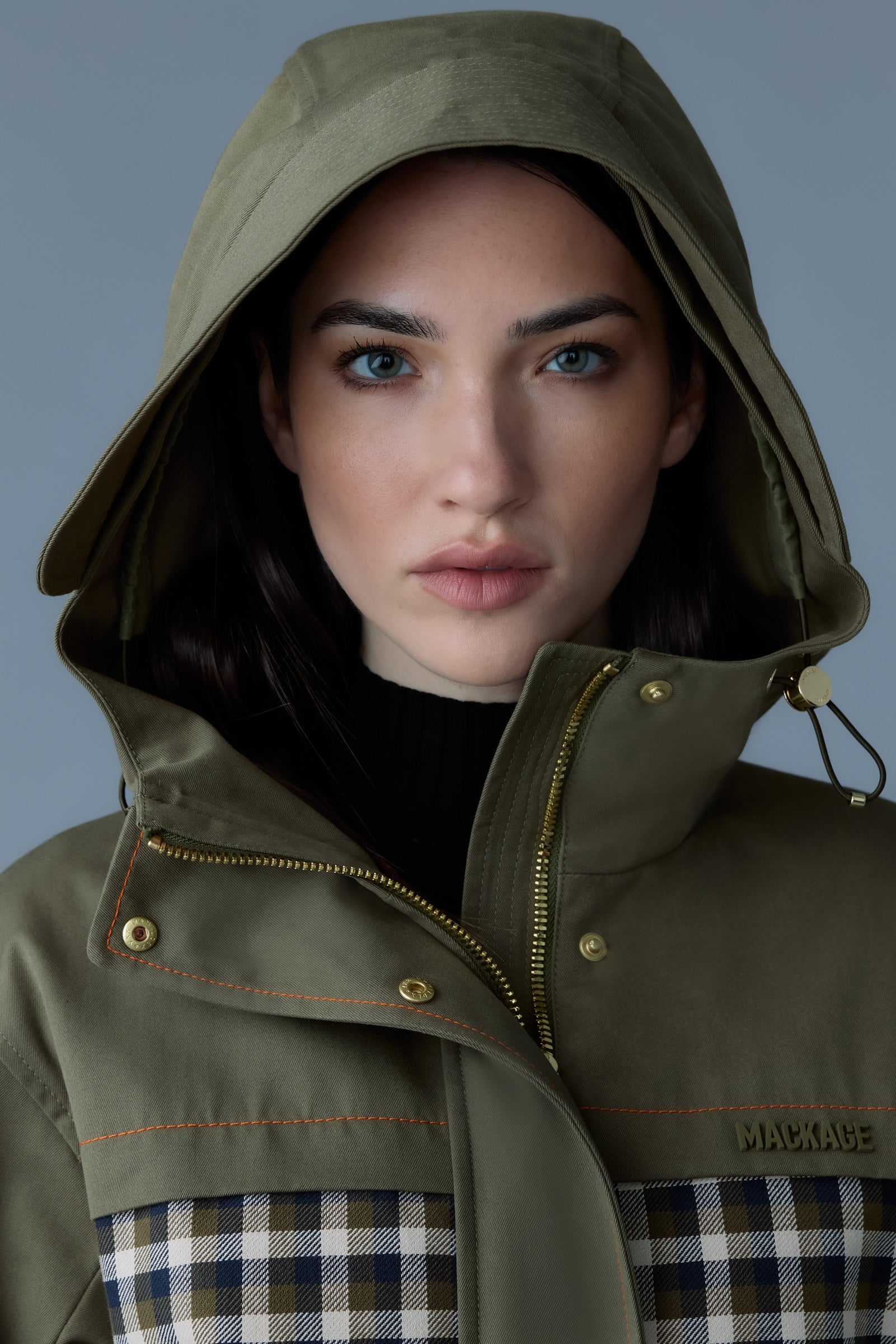 Kaori-PL, hybrid jacket with peplum and plaid detail | Mackage® Canada