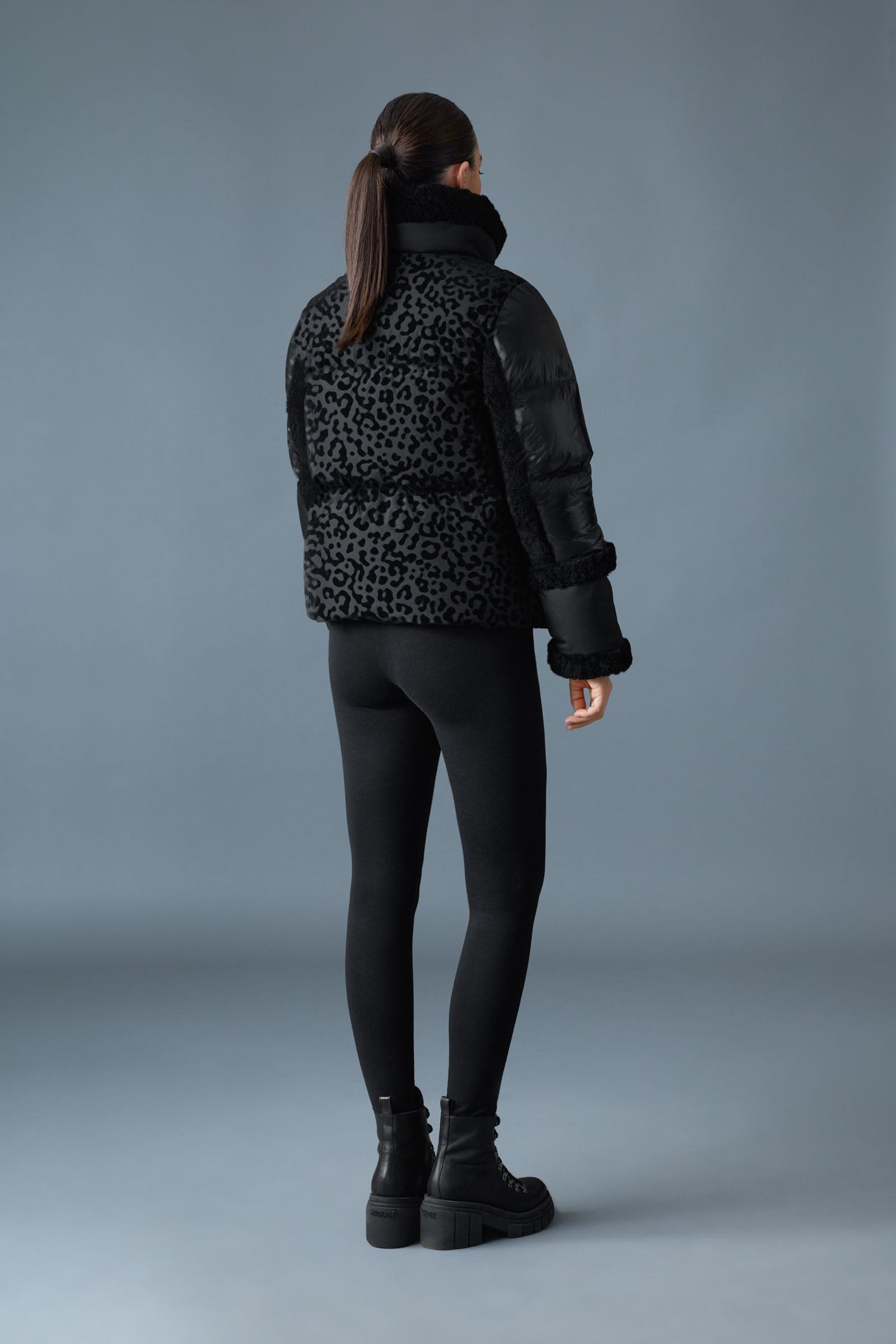 LYDANA-FLP Down Jacket With Removable Bib and Shearling Trim for