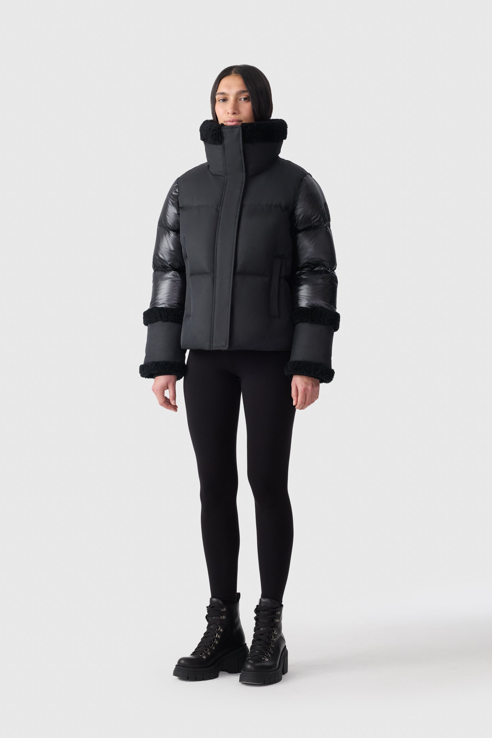 LYDANA Down Jacket With Shearling Trim & Removable Bib for Women