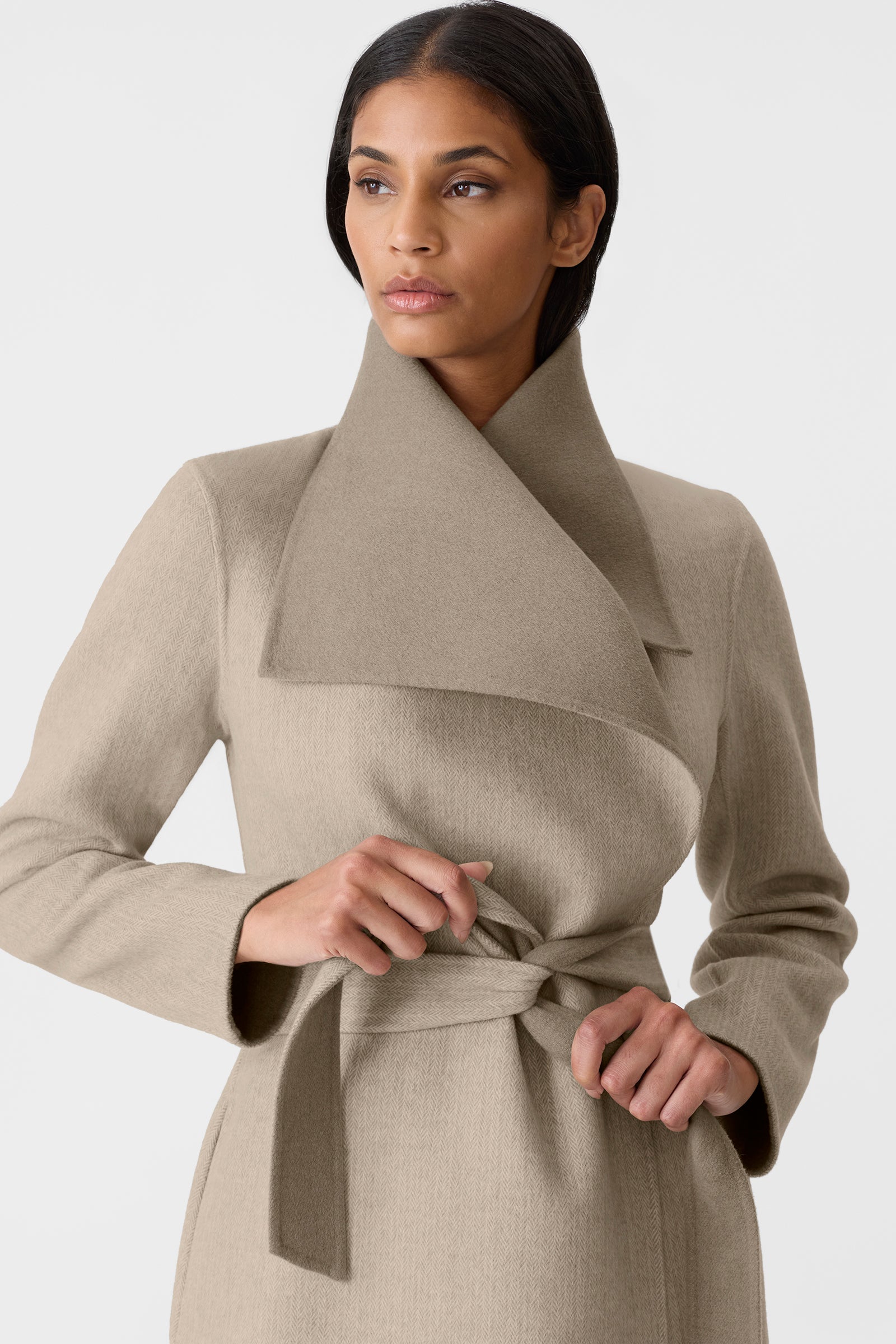 MAI-HB Herringbone wool wrap coat for Women | Mackage® CA