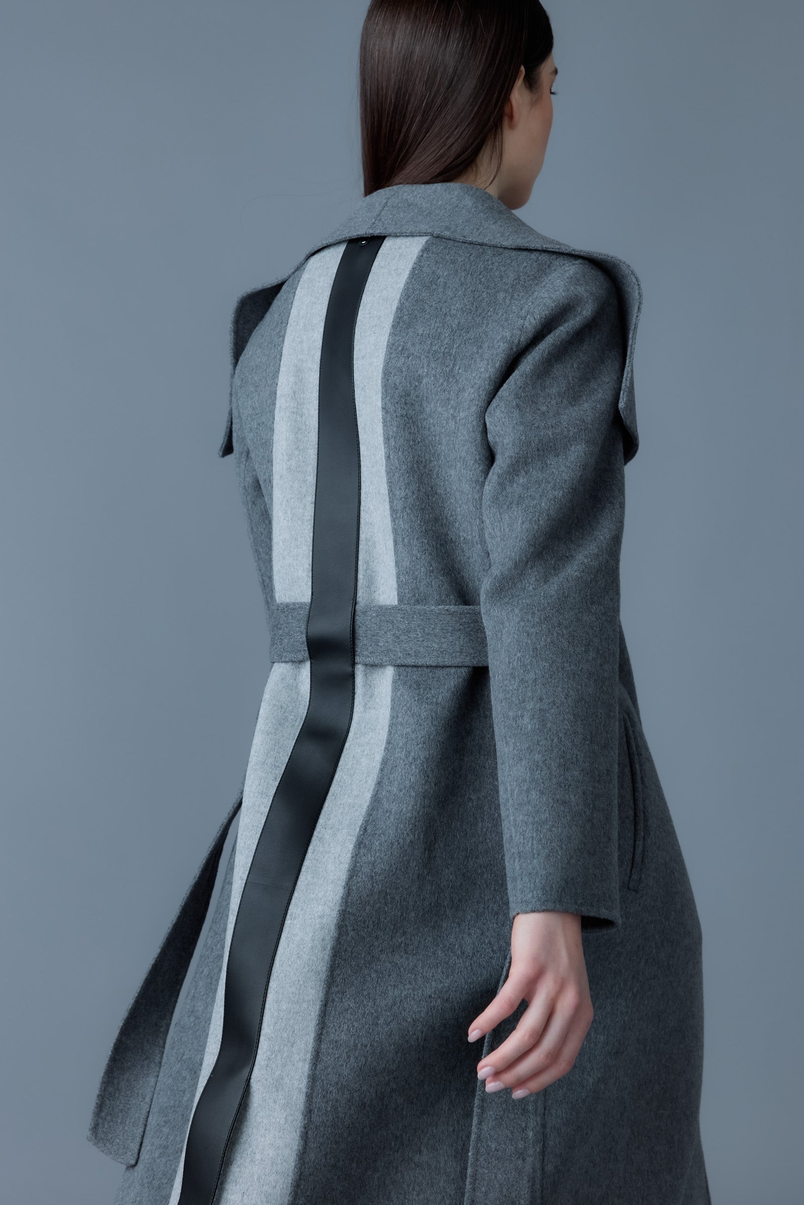 Mai-LST, double-face wool stripe wrap coat | Mackage® Canada