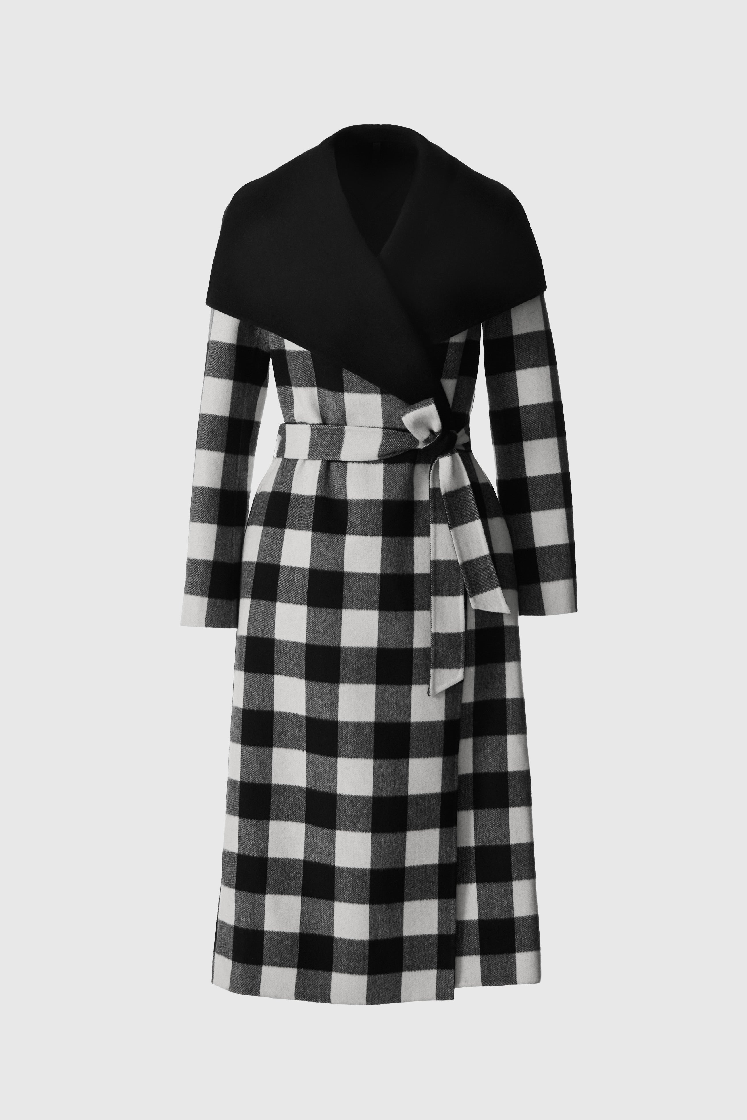 MAI-PL Reversible Plaid Wrap Coat in Double-Face Wool for Women