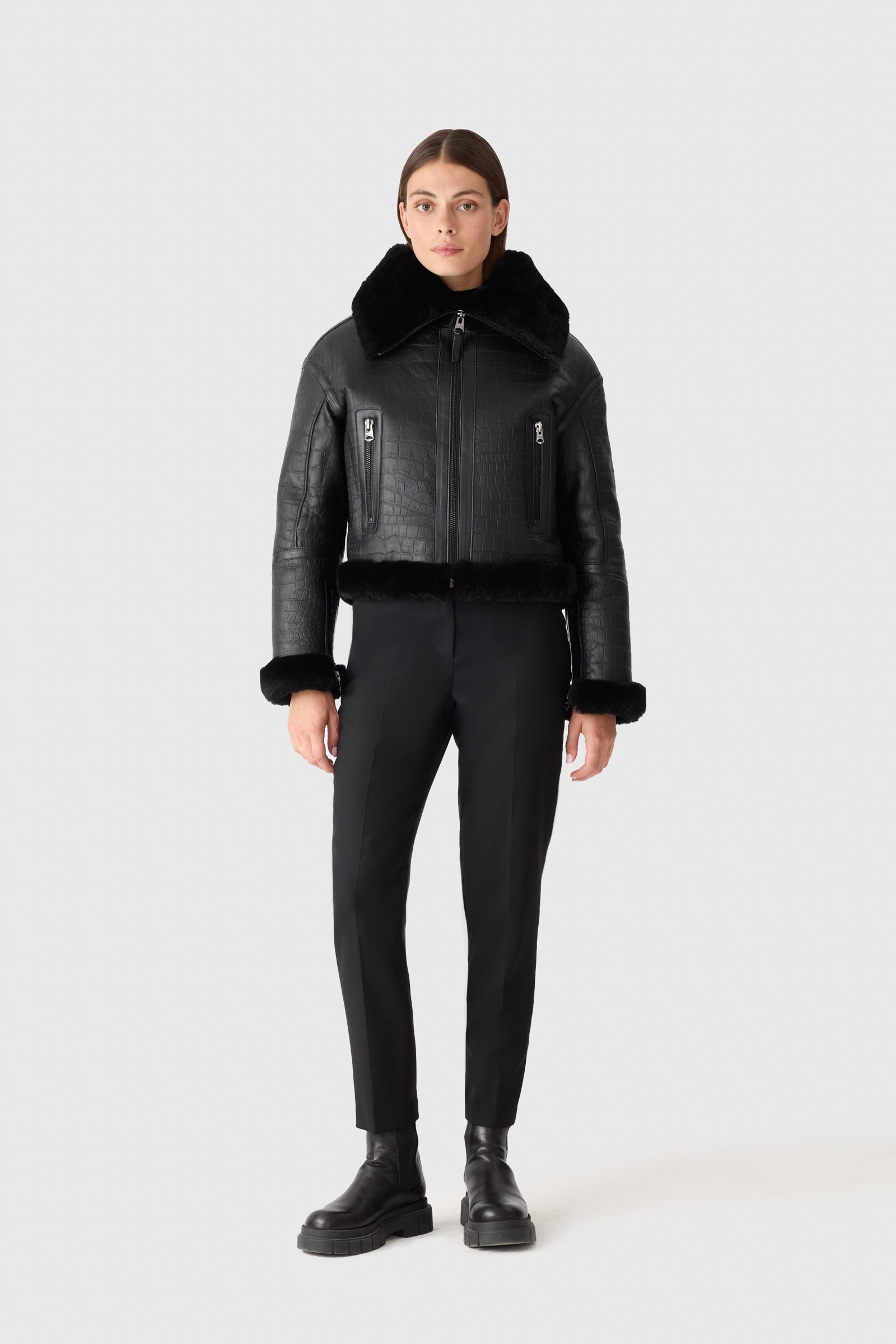 MAXOU Croc Embossed Oversized Shearling Jacket for Women | Mackage