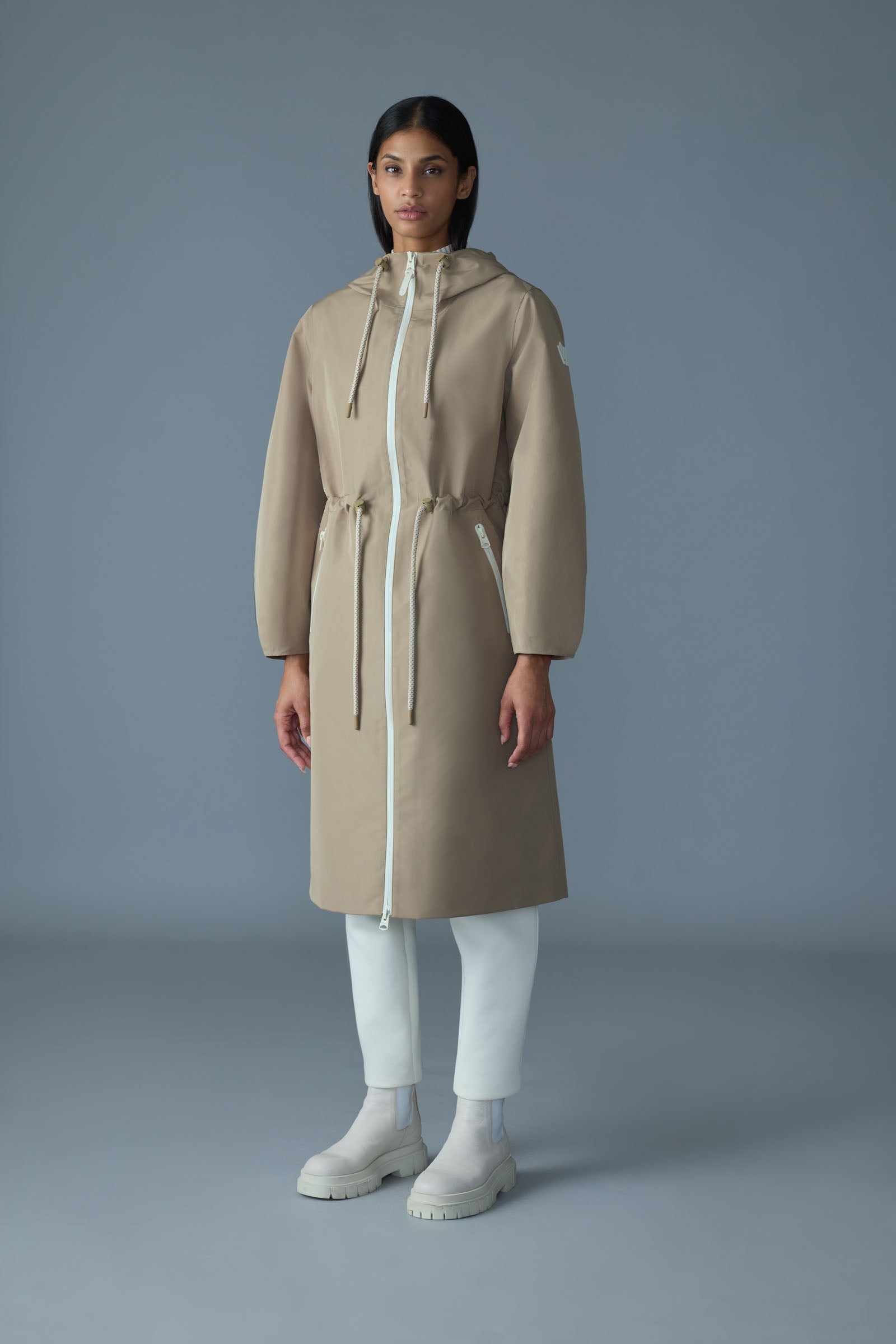 MEKELLE-Z Long recycled technical rain coat for Women | Mackage® CA