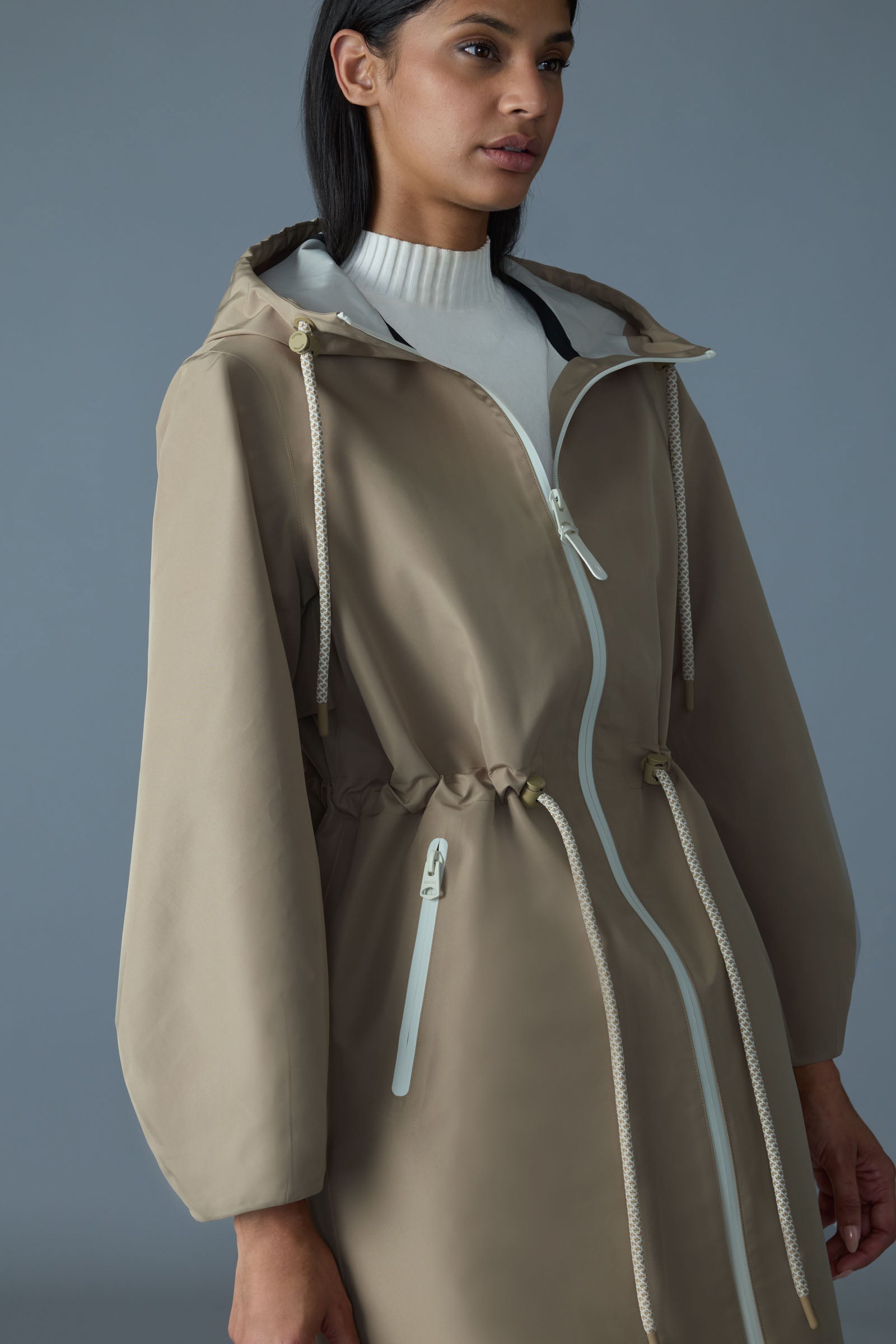 MEKELLE-Z Long recycled technical rain coat for Women | Mackage® CA