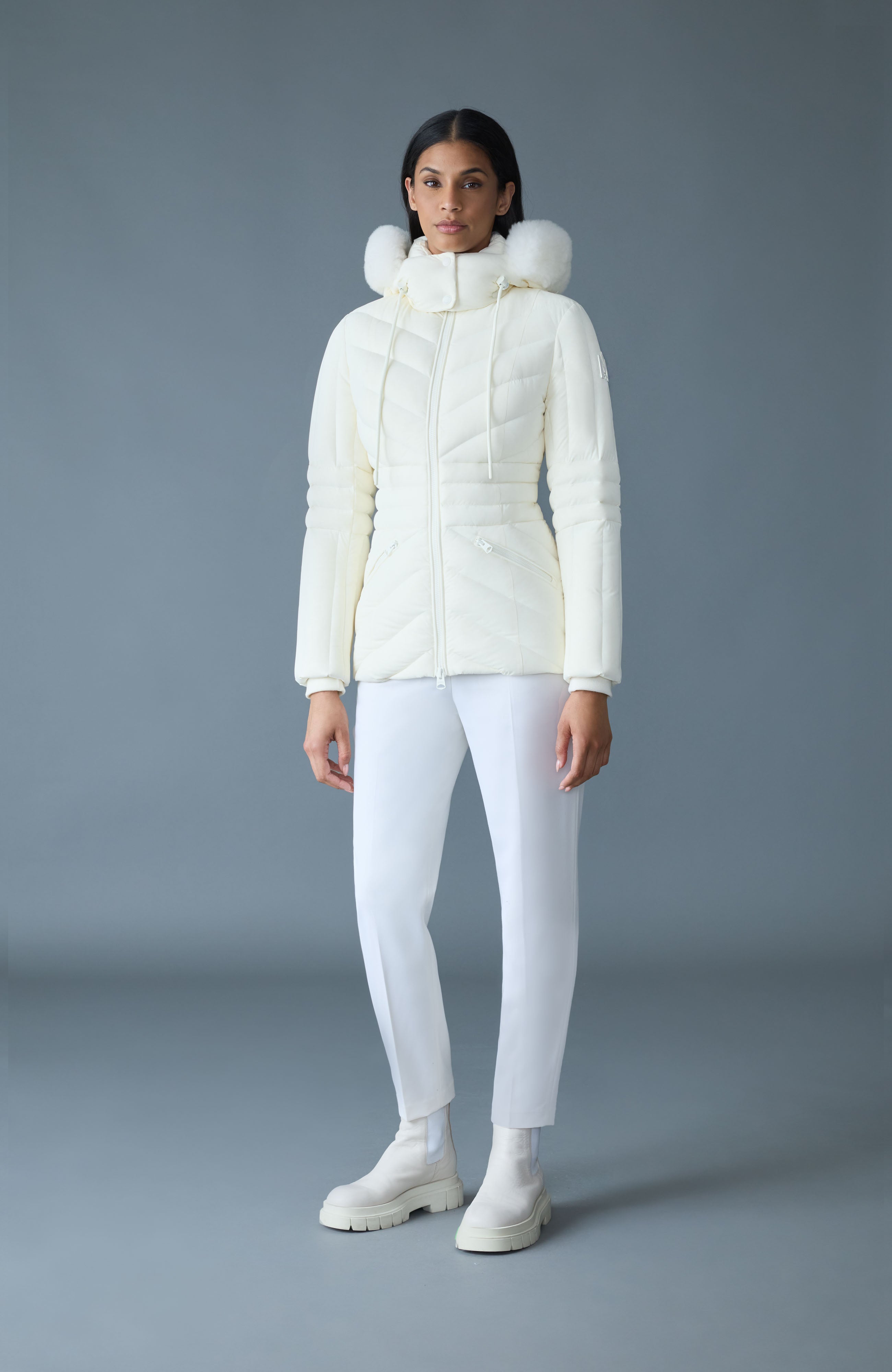 NADIA-SH Hooded Down Jacket With Shearling Trim for Women