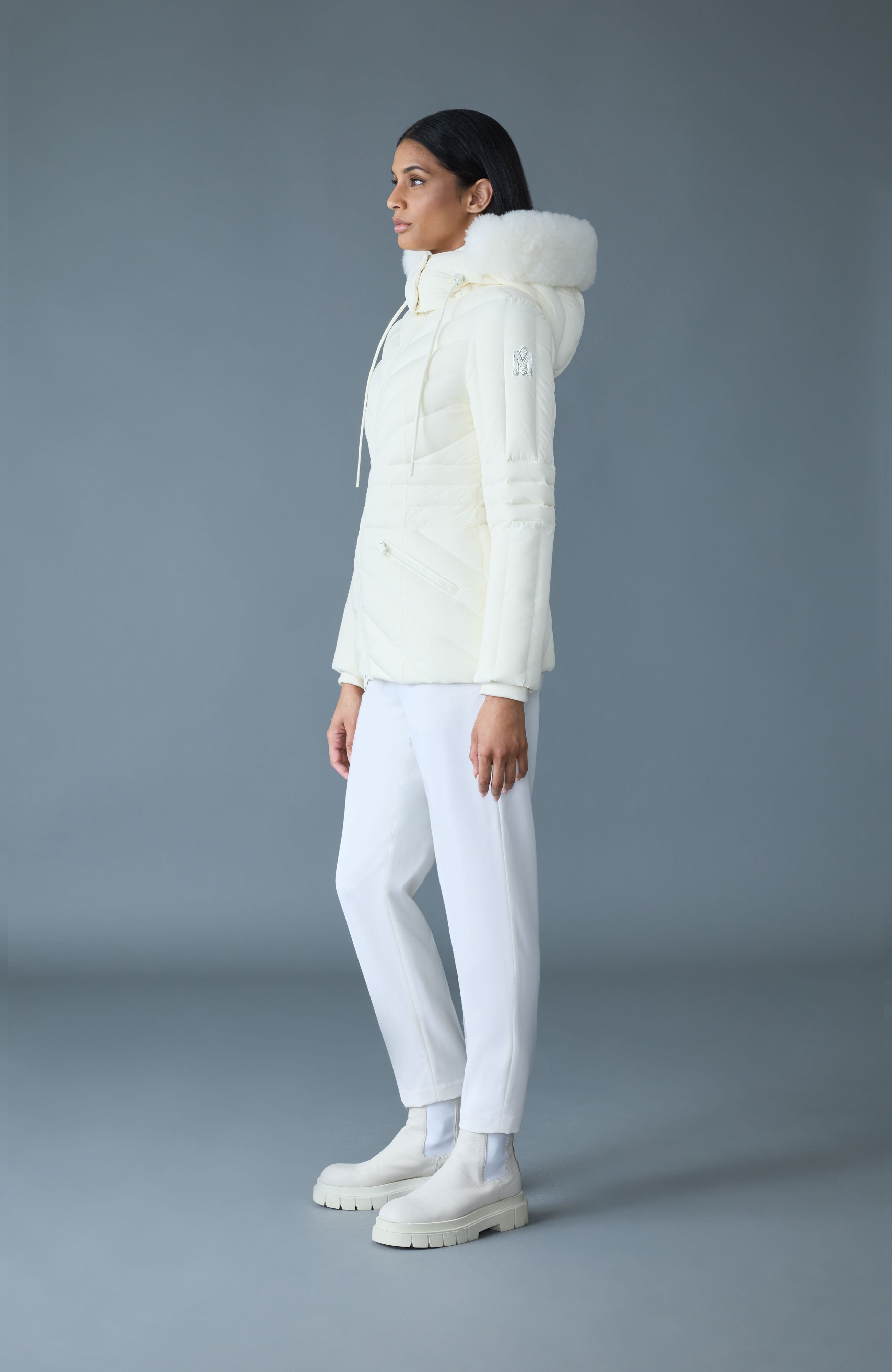 NADIA-SH Hooded Down Jacket With Shearling Trim for Women