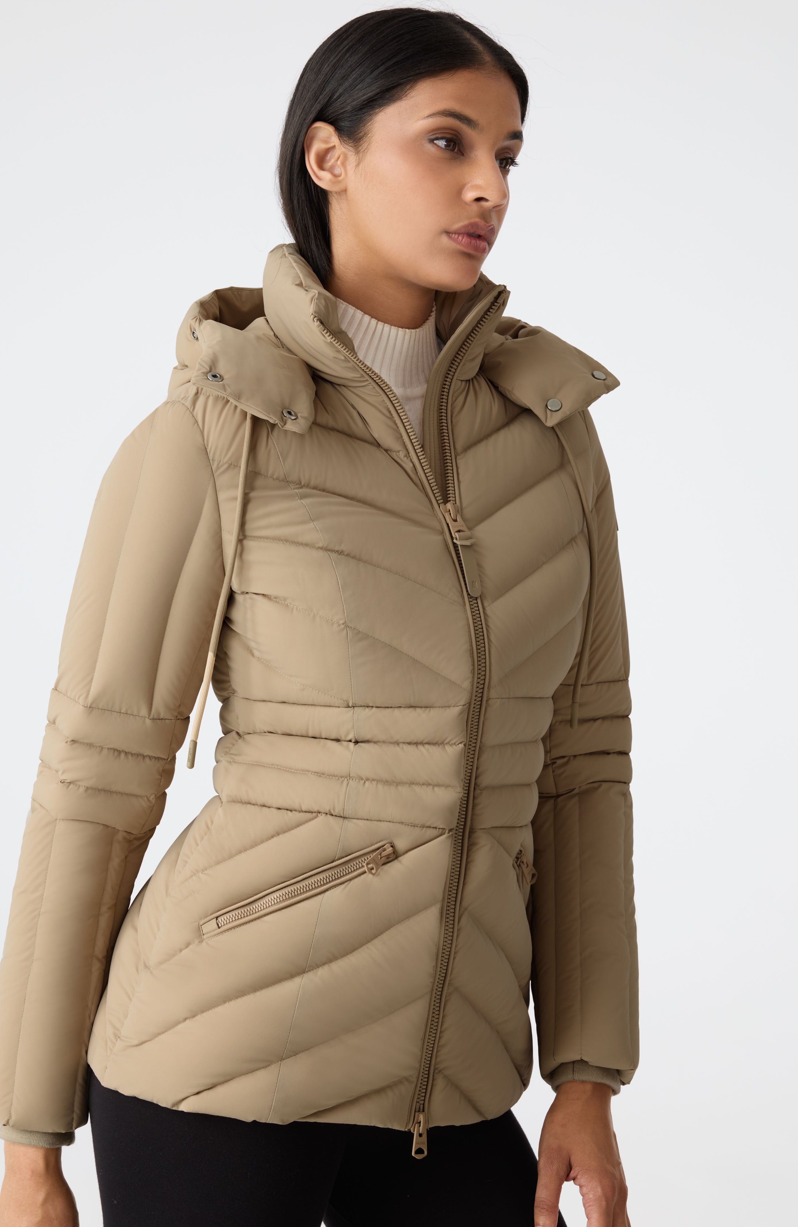 NADIA-SH Hooded Down Jacket With Shearling Trim for Women