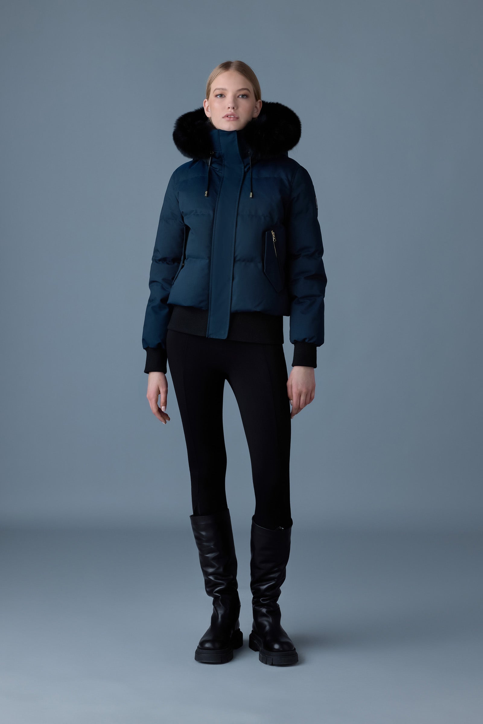NEFI-BX Down Jacket with Blue fur Hood for Women | Mackage® CA