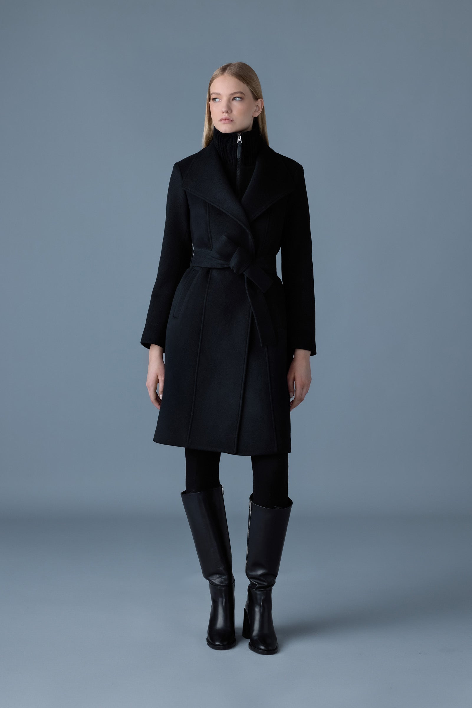 Norita, 2-in-1 double face wool coat with sash for ladies